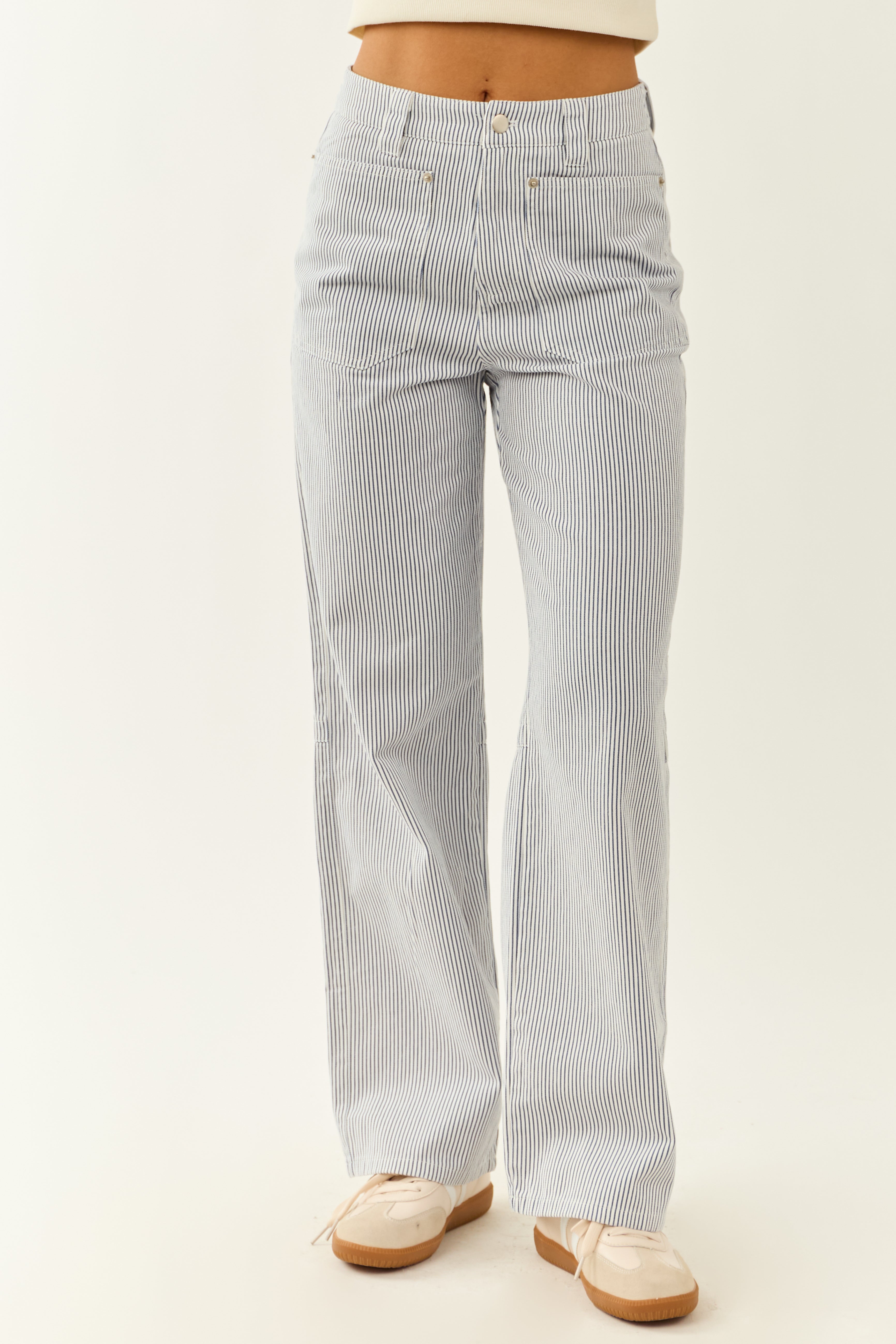 Ocean and Ivory Railroad Stripe Wide Leg Pants