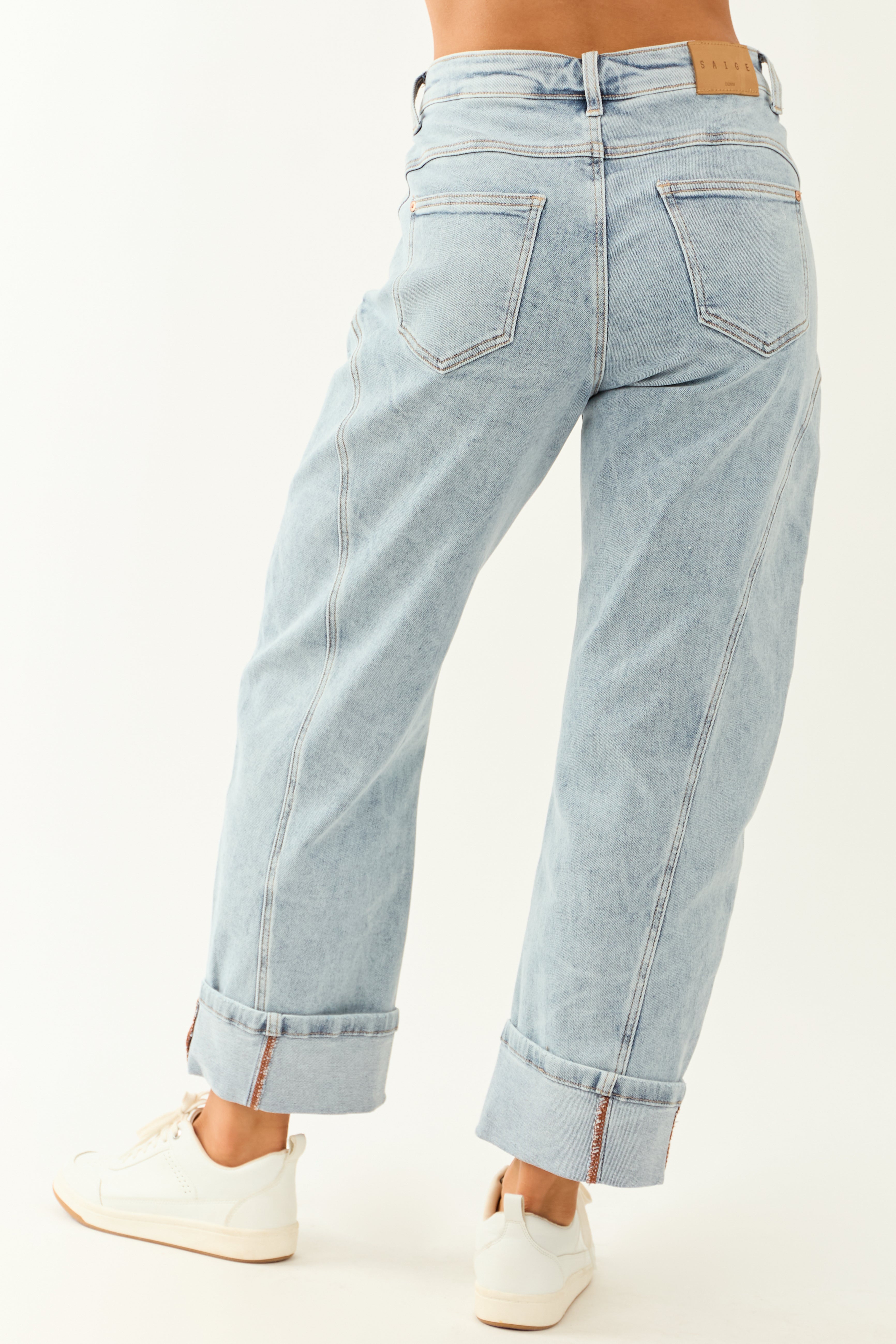 Saige Light Wash High Rise Cuffed Barrel Jeans Saige Light Wash High Rise Cuffed Barrel Jeans