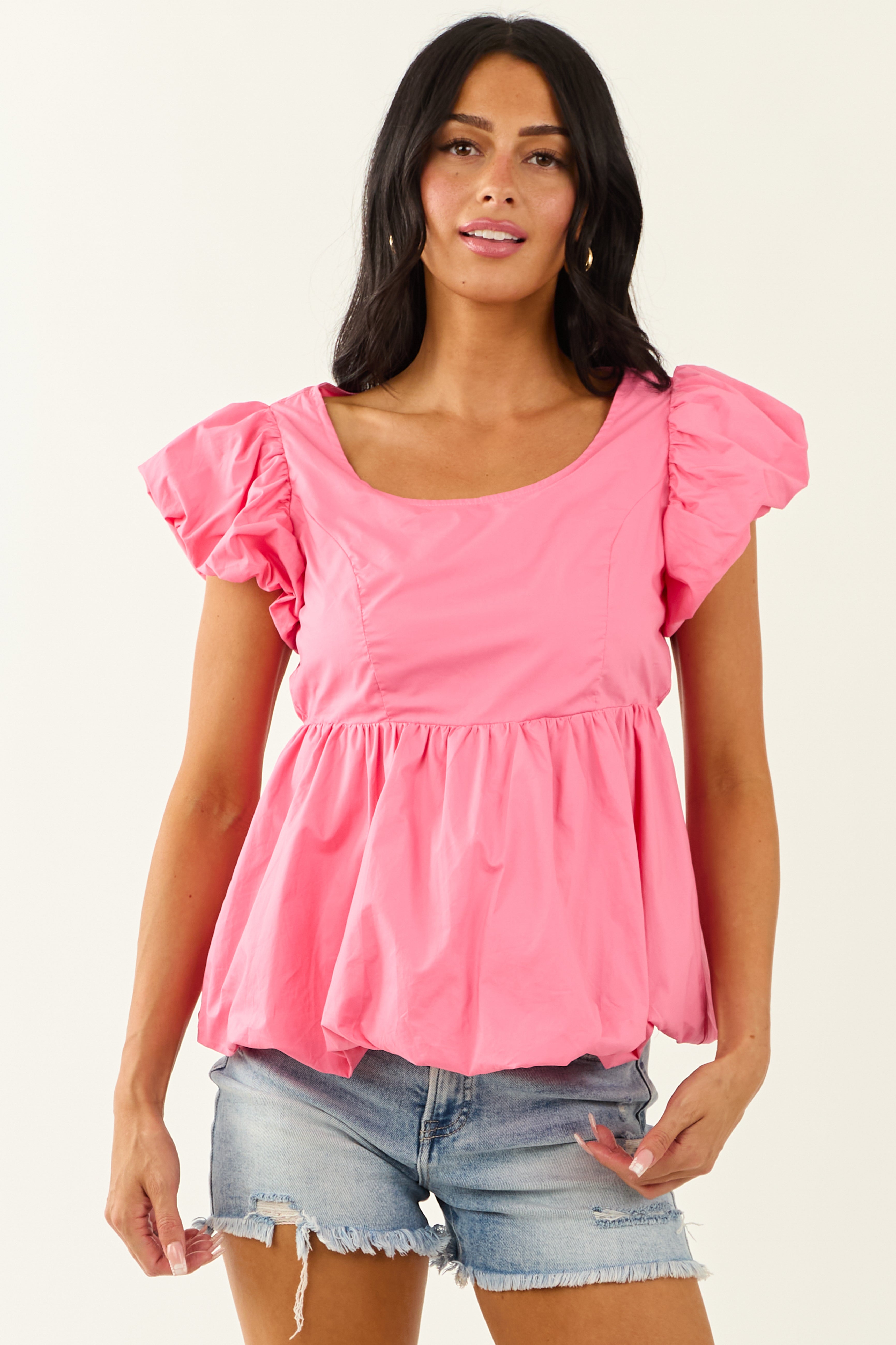 Lovelo Bubblegum Short Puff Sleeve Cotton Top