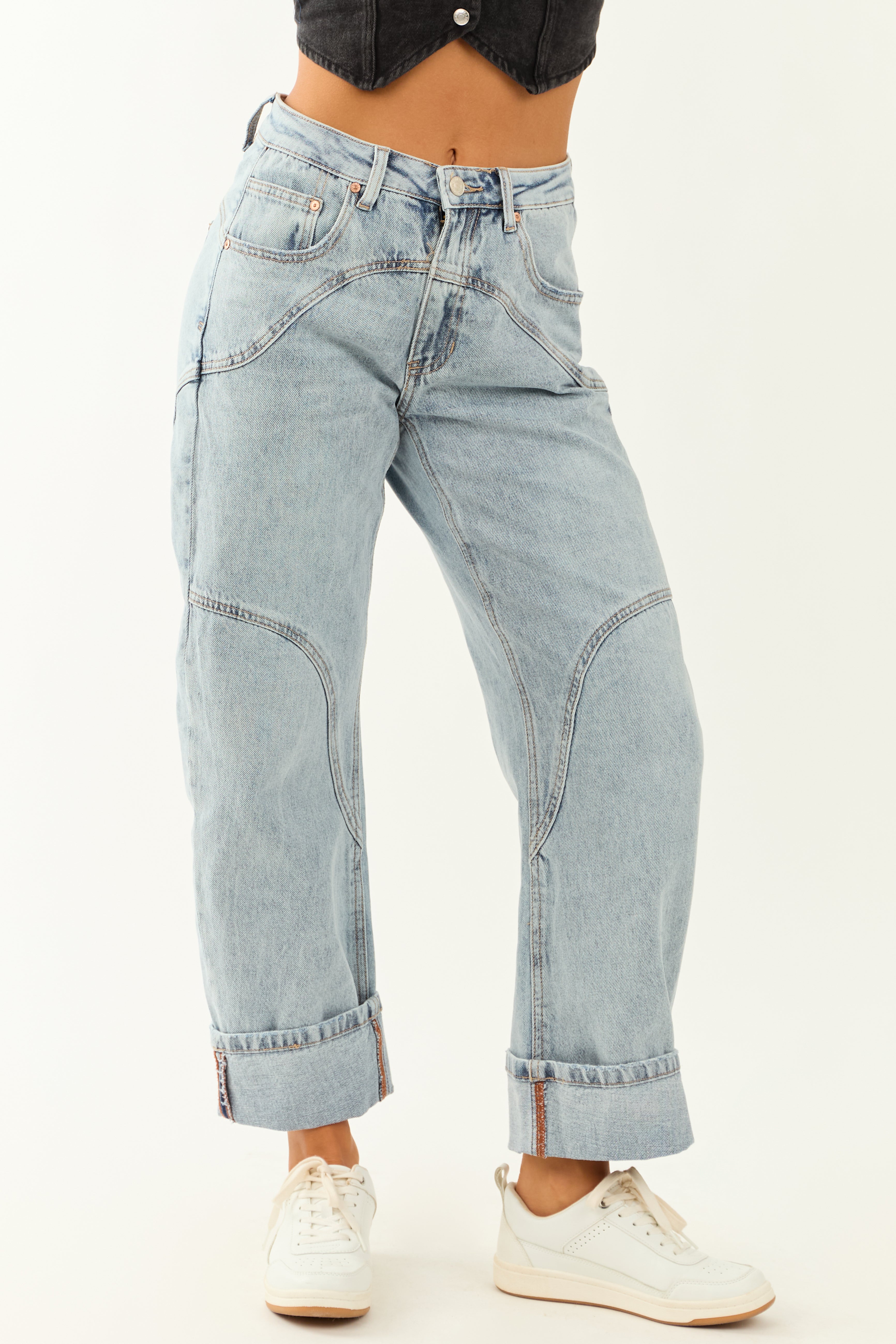 Saige Light Wash High Rise Cuffed Barrel Jeans Saige Light Wash High Rise Cuffed Barrel Jeans