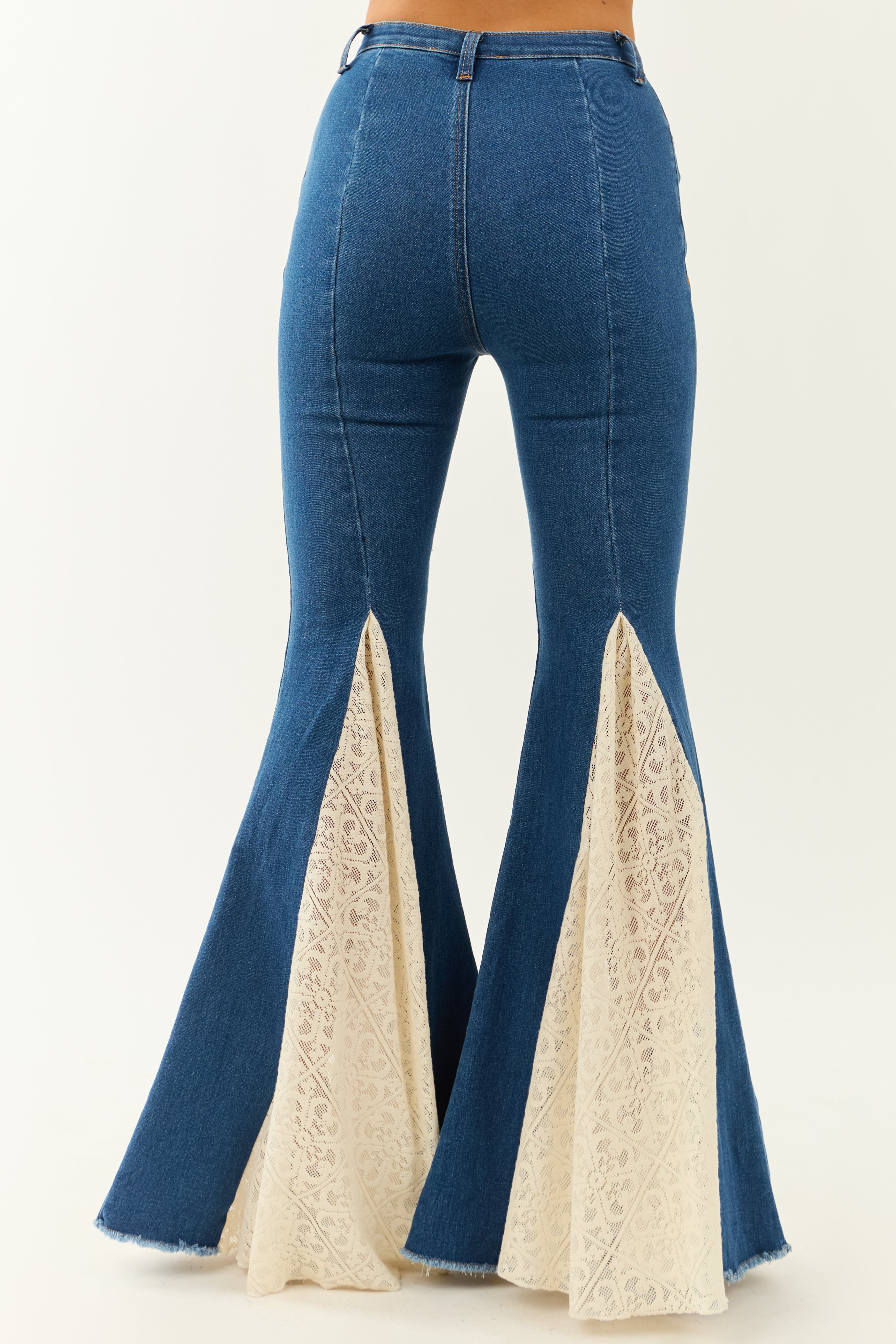 Medium Wash Super Flare Lace Hem Stretchy Jeans Medium Wash Super Flare Lace Hem Stretchy Jeans