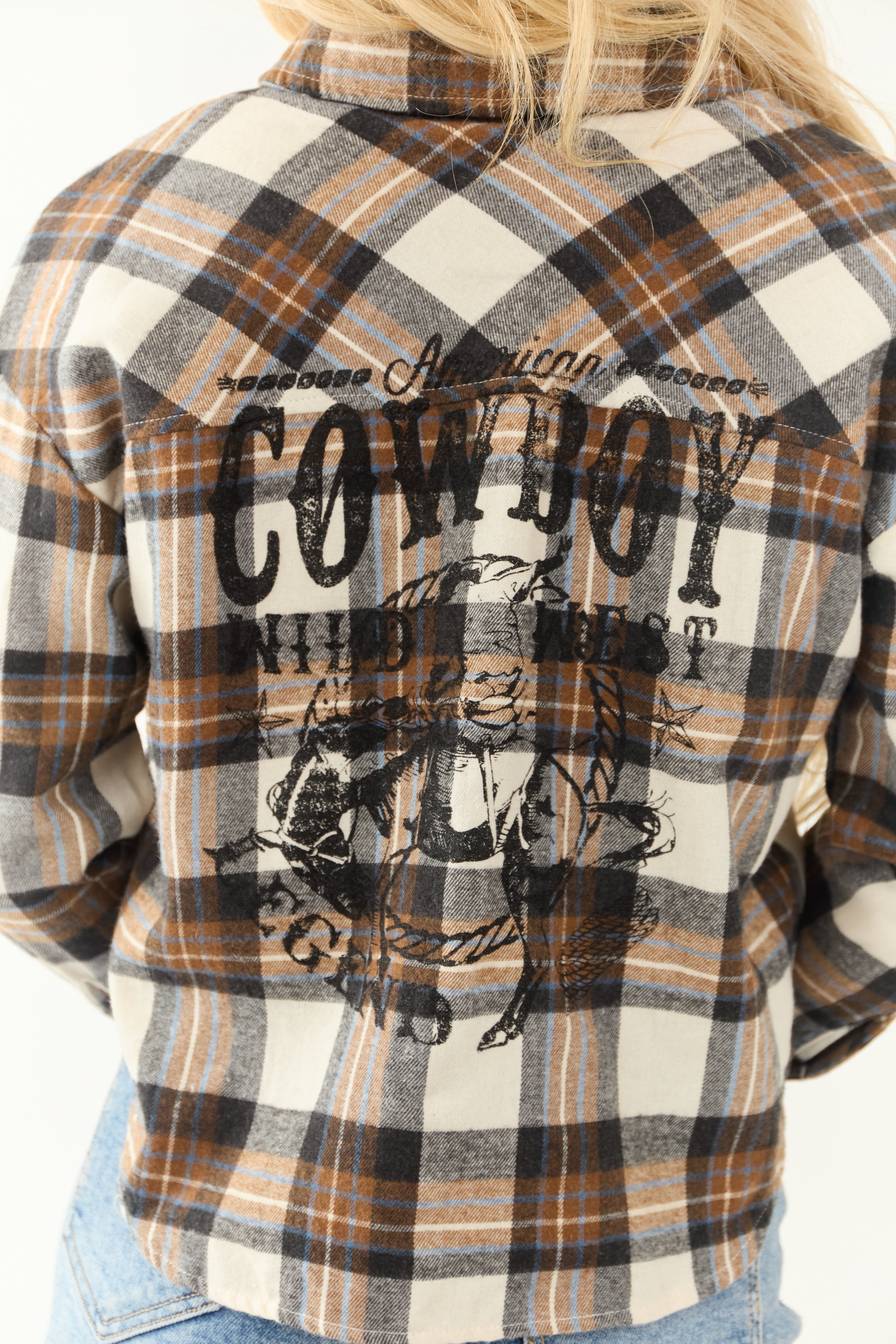 Coconut Cowboy Back Graphic Long Sleeve Plaid Shirt