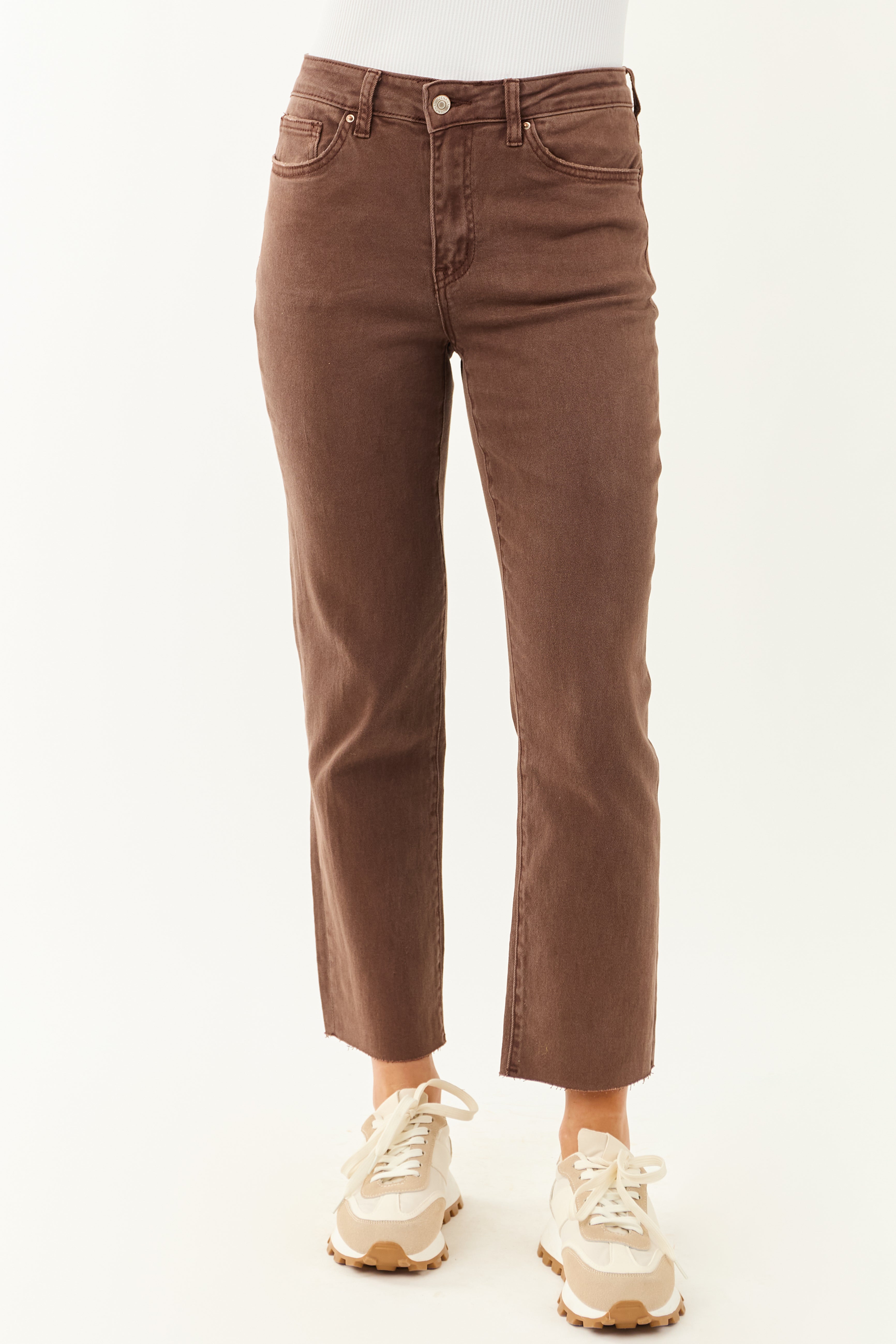 Coffee Cropped High Rise Stretchy Straight Jeans Coffee Cropped High Rise Stretchy Straight Jeans