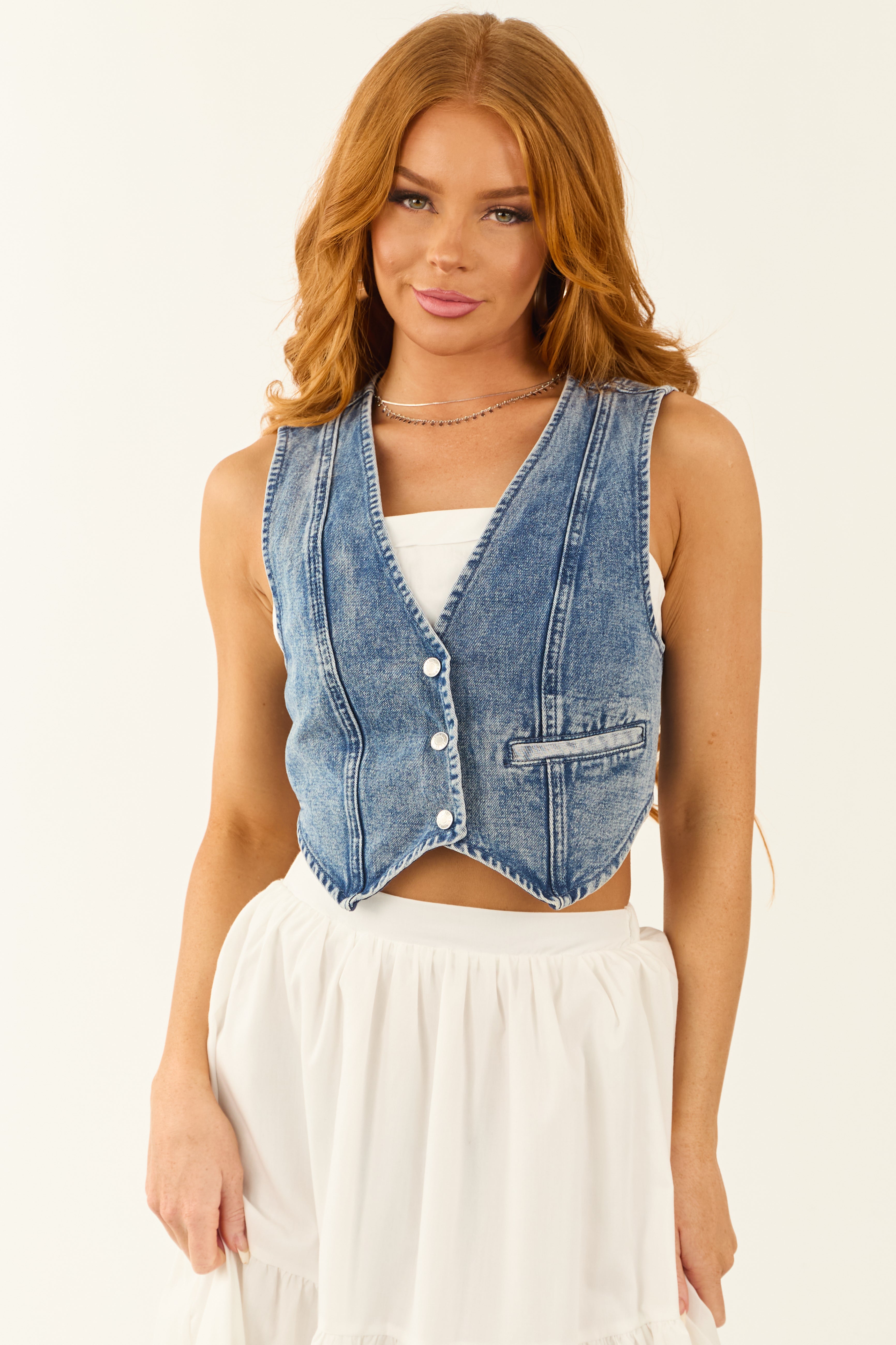 Medium Wash Vintage Denim Button Up Vest Medium Wash Vintage Denim Button Up Vest