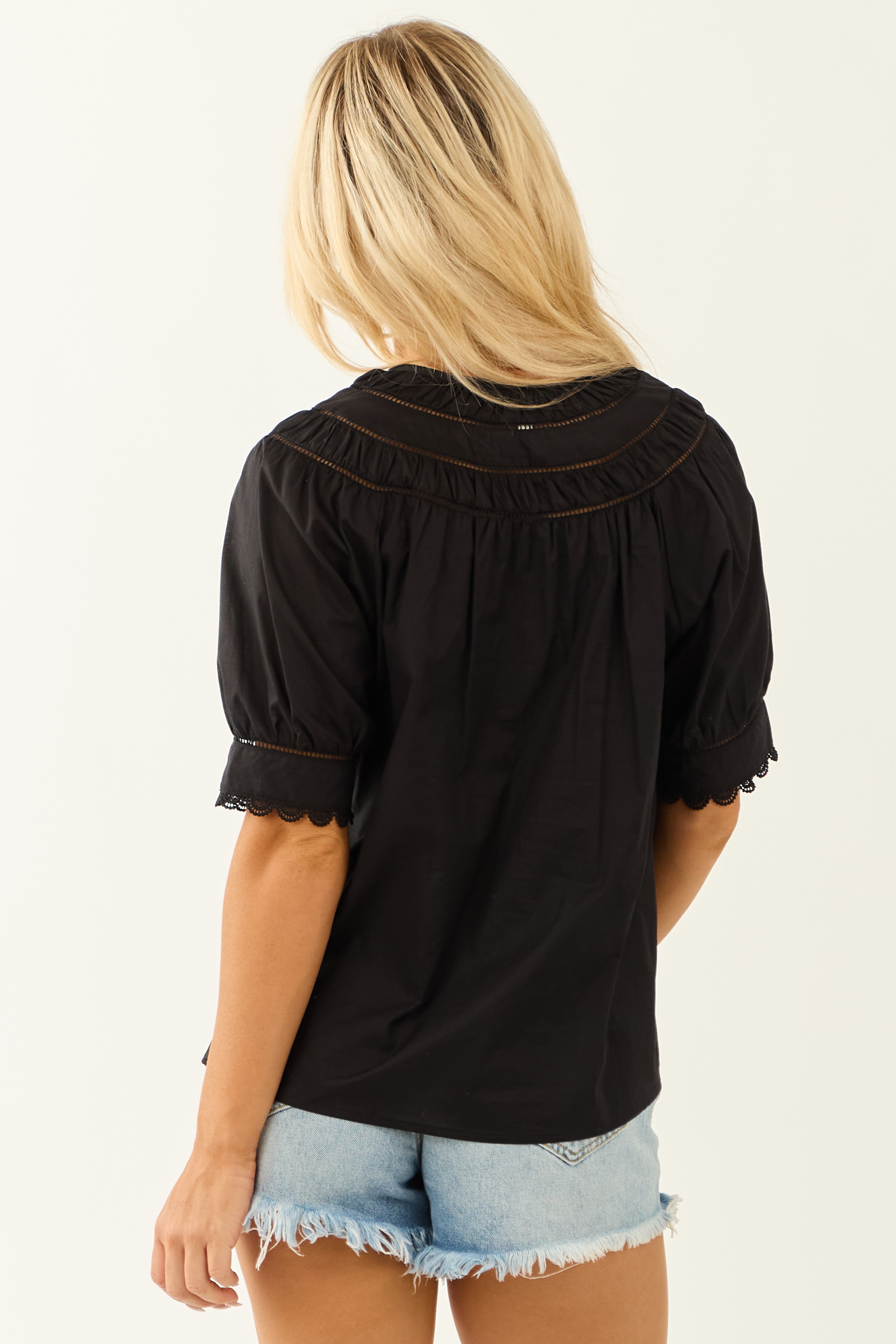 Entro Black Notch Neck Cotton Half Sleeve Top Entro Black Notch Neck Cotton Half Sleeve Top