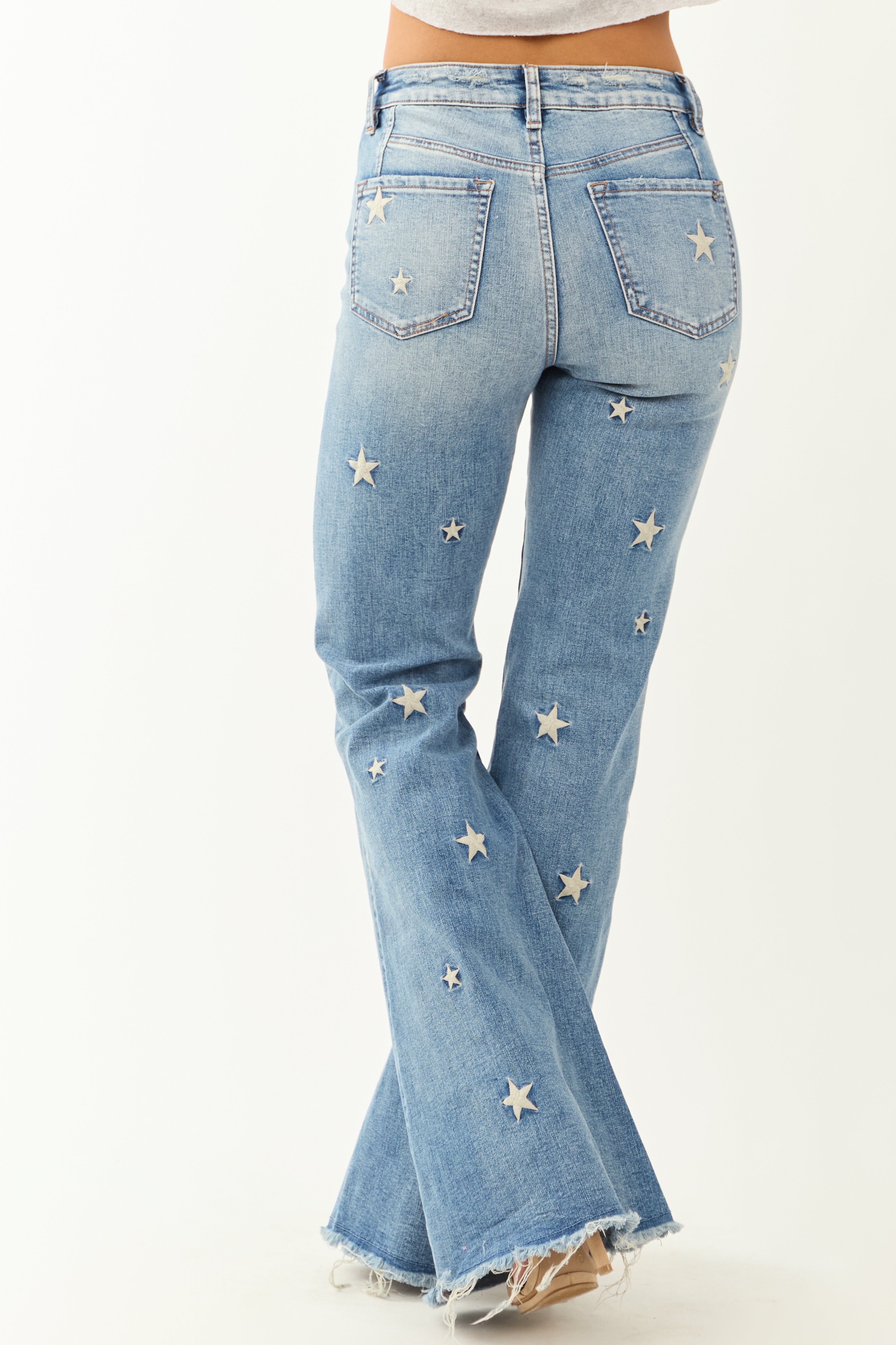 Mica Denim Medium Wash Stretchy Star Flare Jeans Mica Denim Medium Wash Stretchy Star Flare Jeans