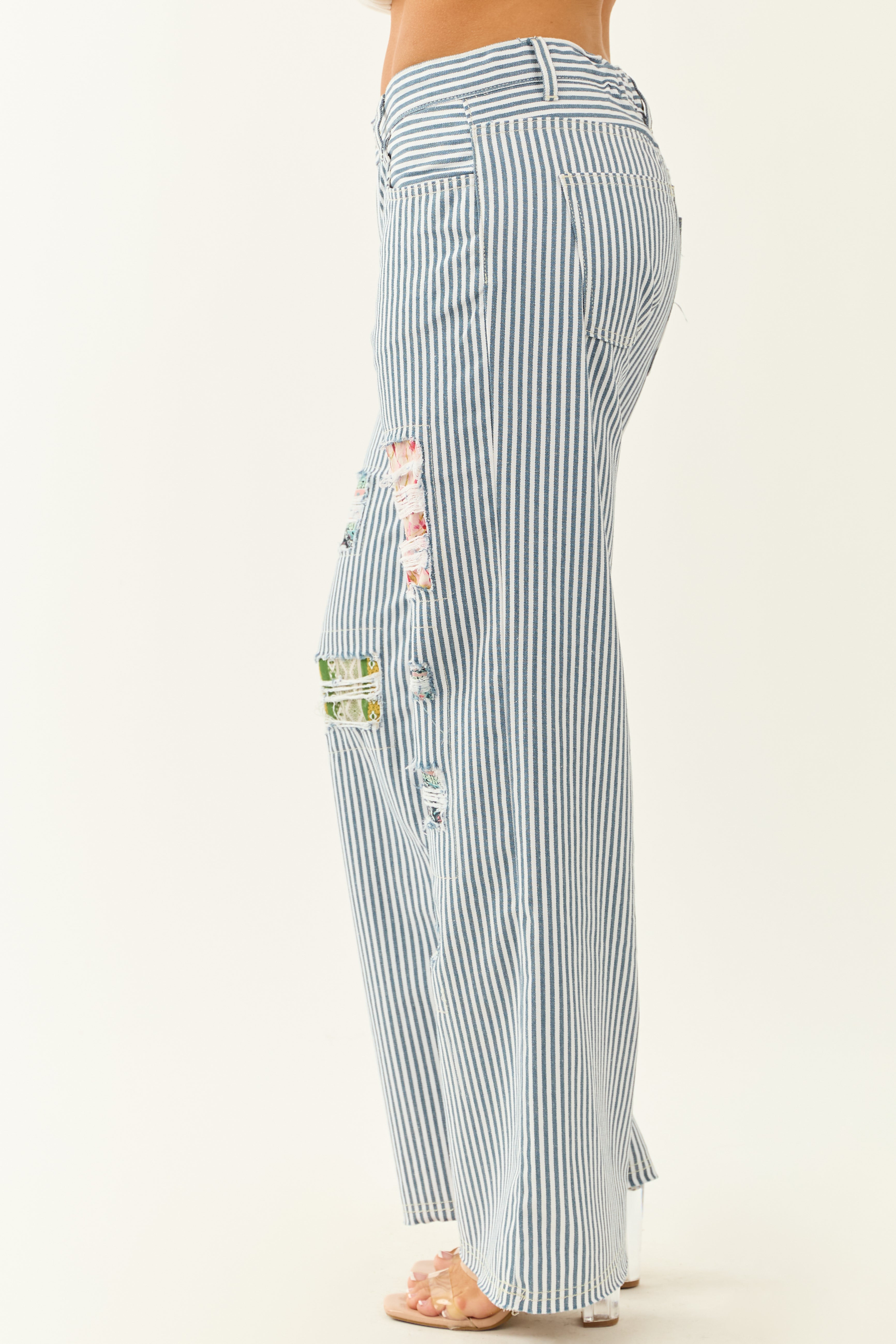 POL Ocean Railroad Stripe Patchwork Straight Leg Pants