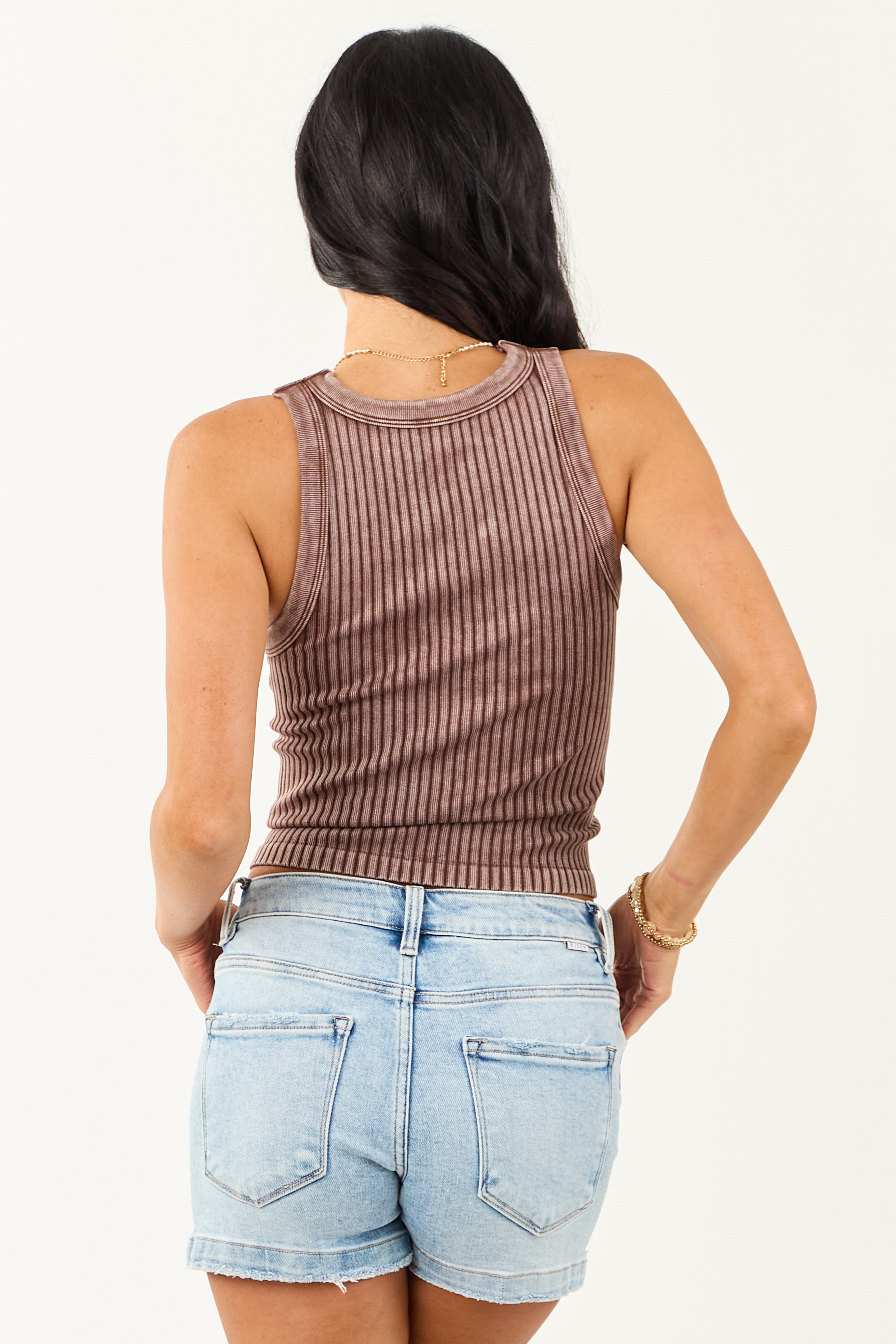 Mocha Ribbed Stretchy Knit Washed Tank Top Mocha Ribbed Stretchy Knit Washed Tank Top