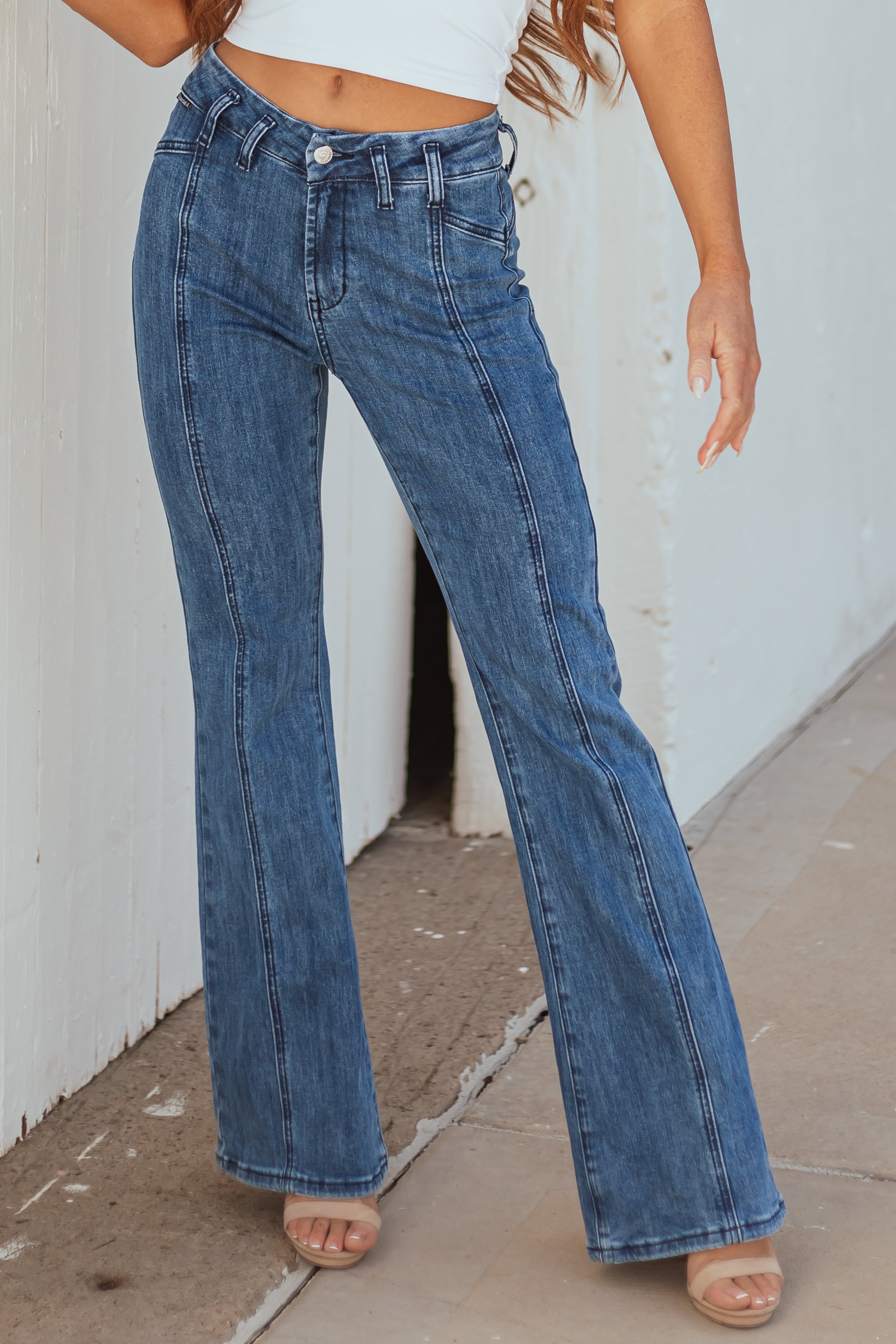 Saige Medium Dark Wash Flare Leg Stretchy Jeans Saige Medium Dark Wash Flare Leg Stretchy Jeans