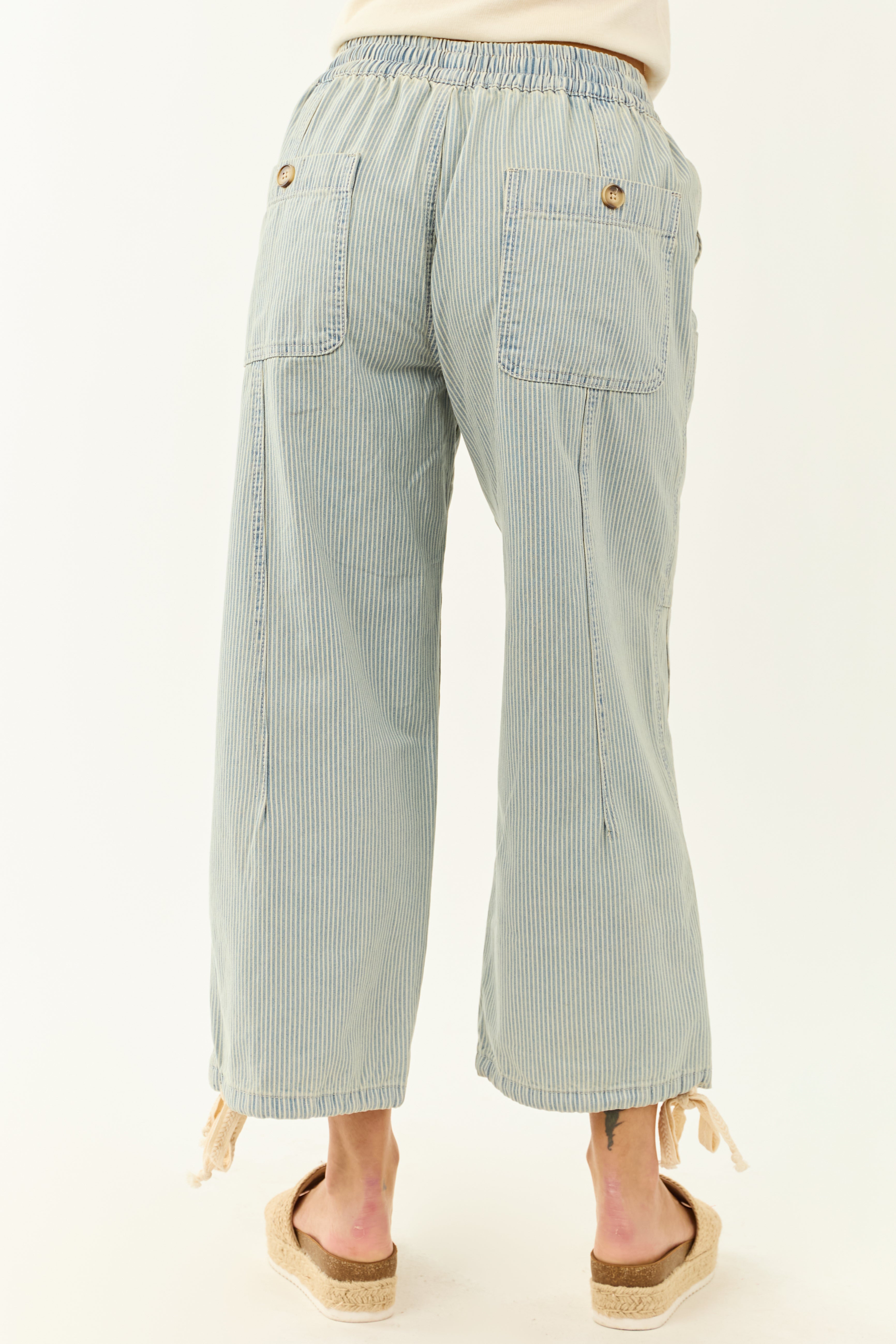 Light Wash Railroad Stripe High Rise Drawstring Pants