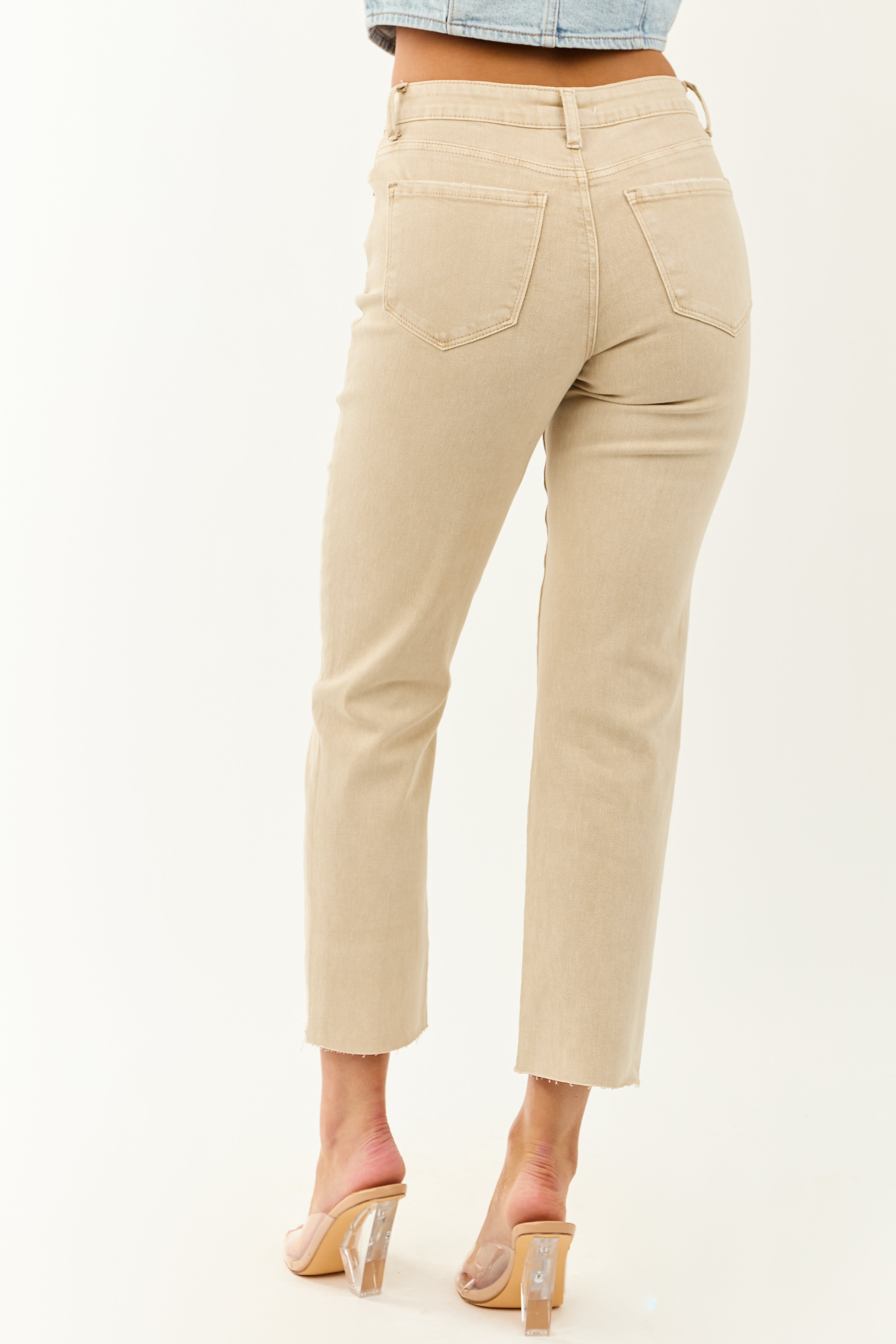 Beige Cropped High Rise Stretchy Straight Jeans Beige Cropped High Rise Stretchy Straight Jeans