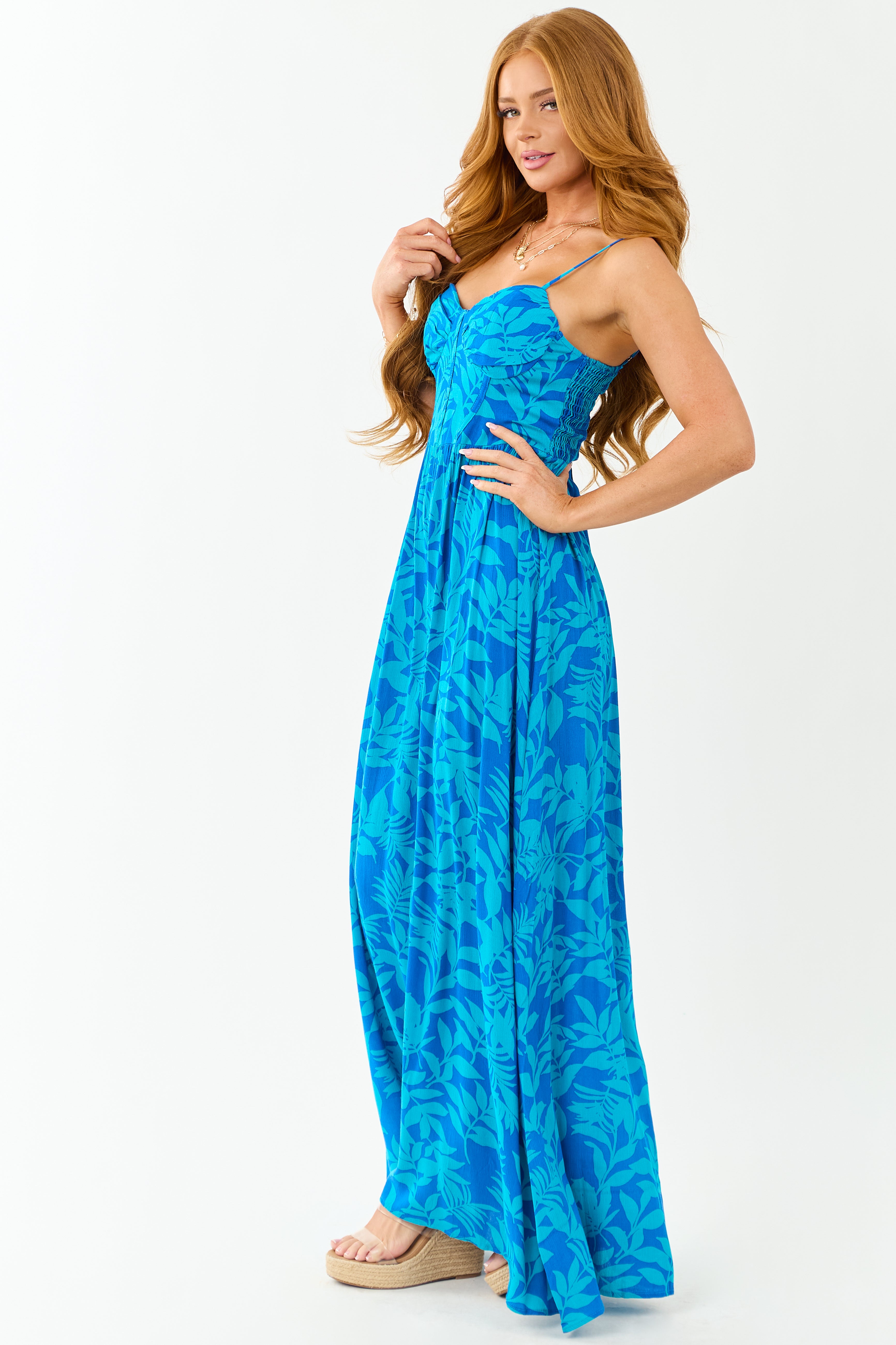 Cobalt Tropical Print Sleeveless Maxi Dress Cobalt Tropical Print Sleeveless Maxi Dress