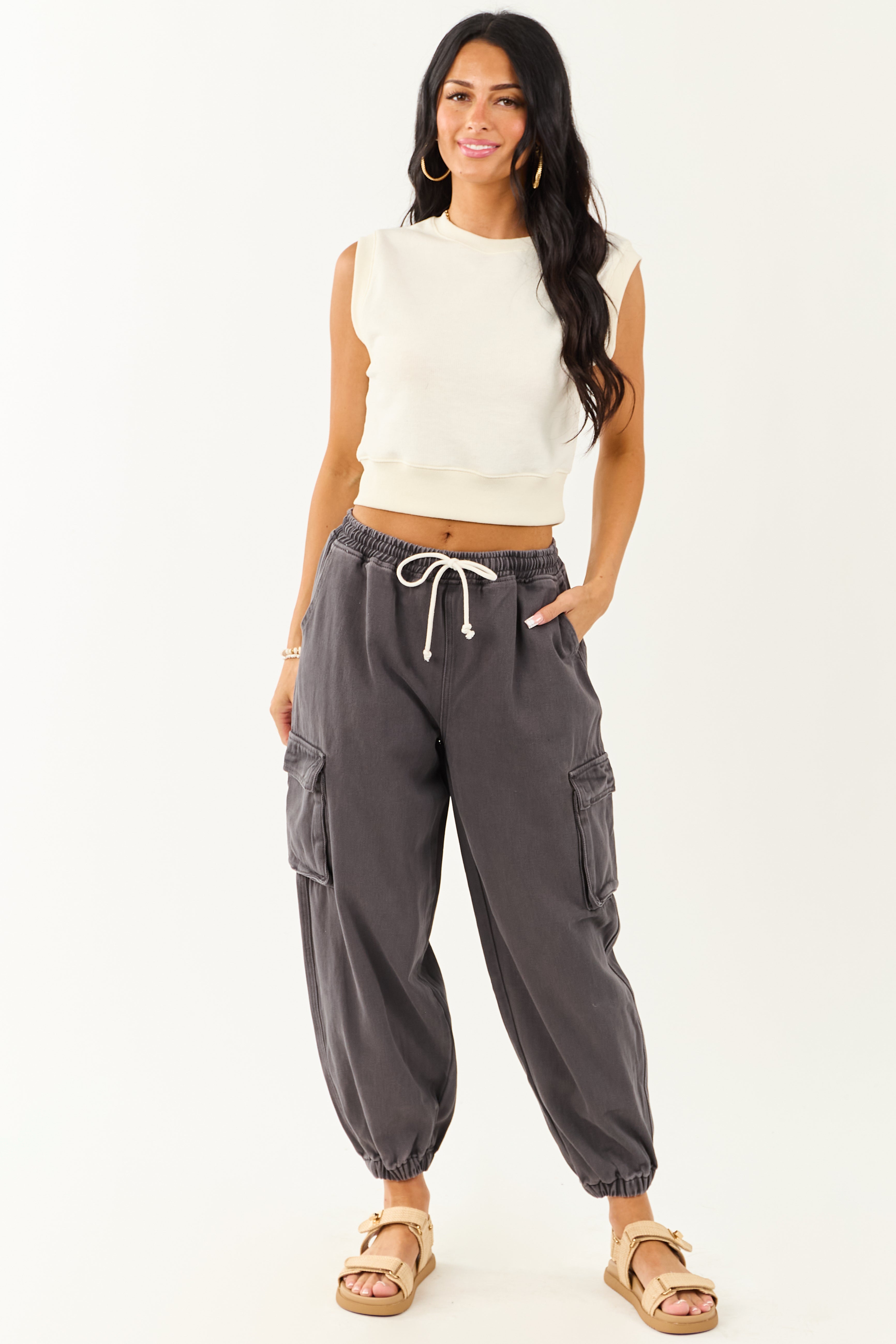 Charcoal Acid Washed Cargo Jogger Jeans Charcoal Acid Washed Cargo Jogger Jeans