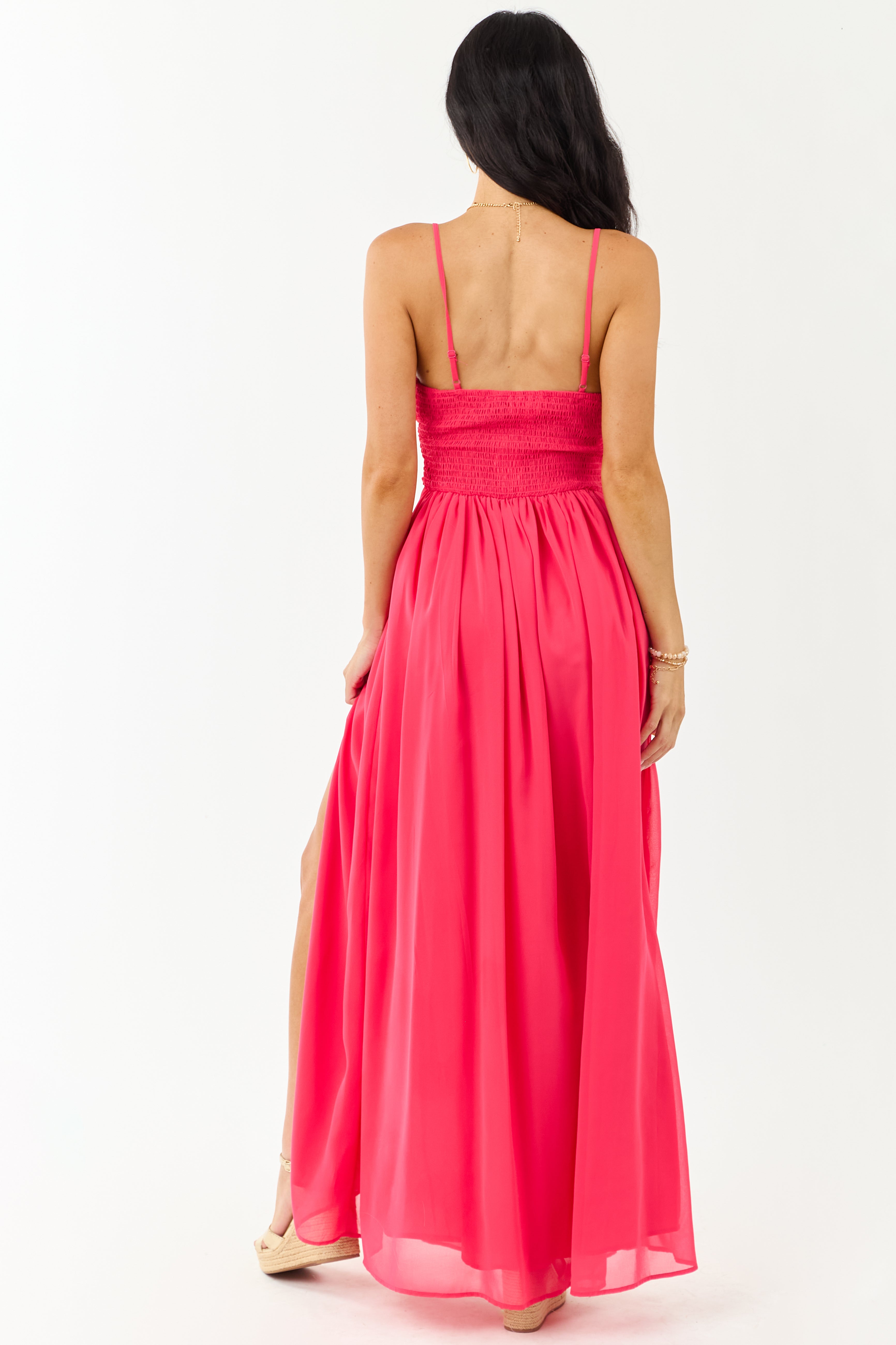 Raspberry Flowy Chiffon Front Twist Maxi Dress