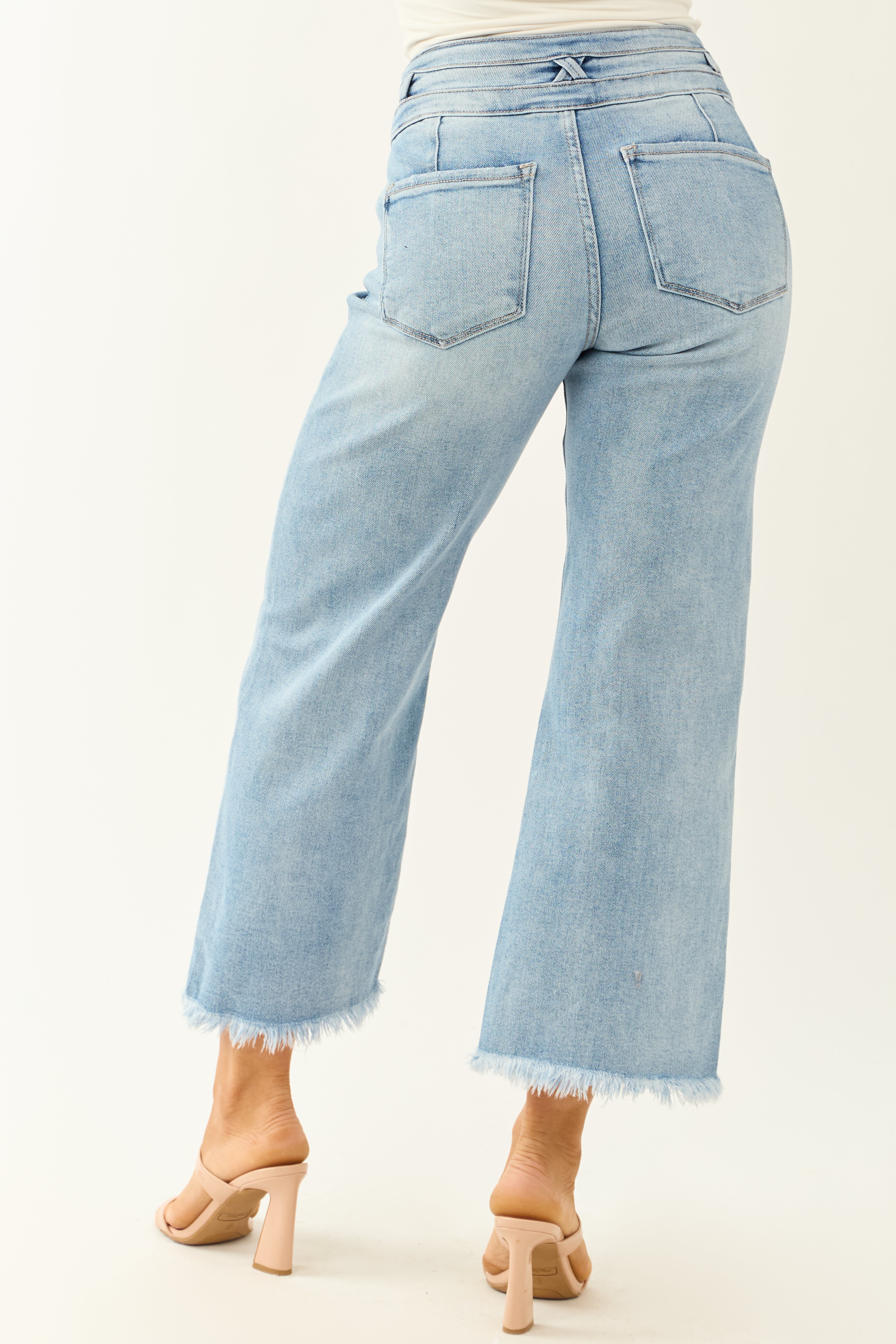 Risen Light Wash Stretchy Wide Leg Cropped Jeans