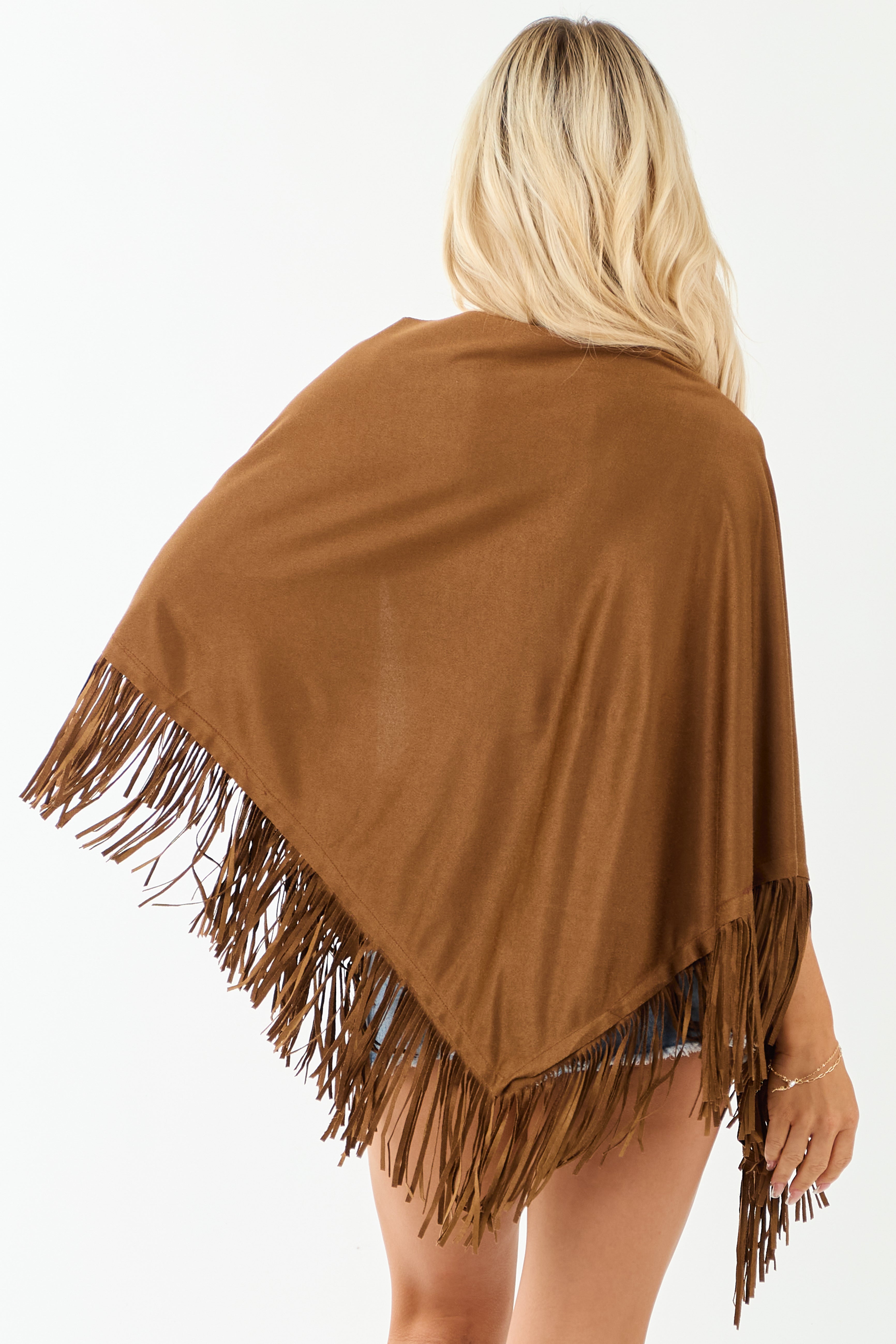 Sepia Faux Suede Boho Fringe Shawl Sepia Faux Suede Boho Fringe Shawl