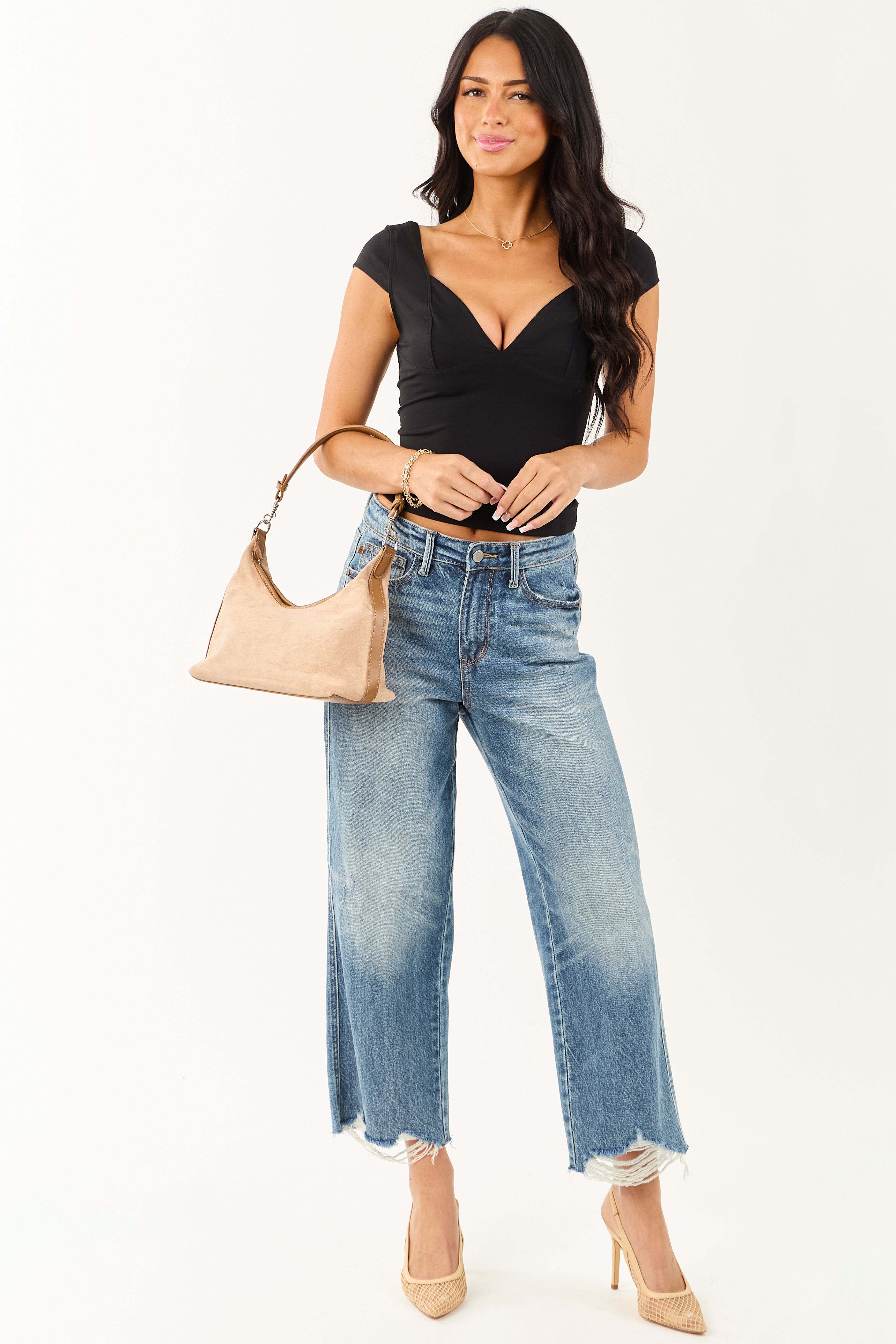 Black Cap Sleeve Fitted Crop Top Black Cap Sleeve Fitted Crop Top