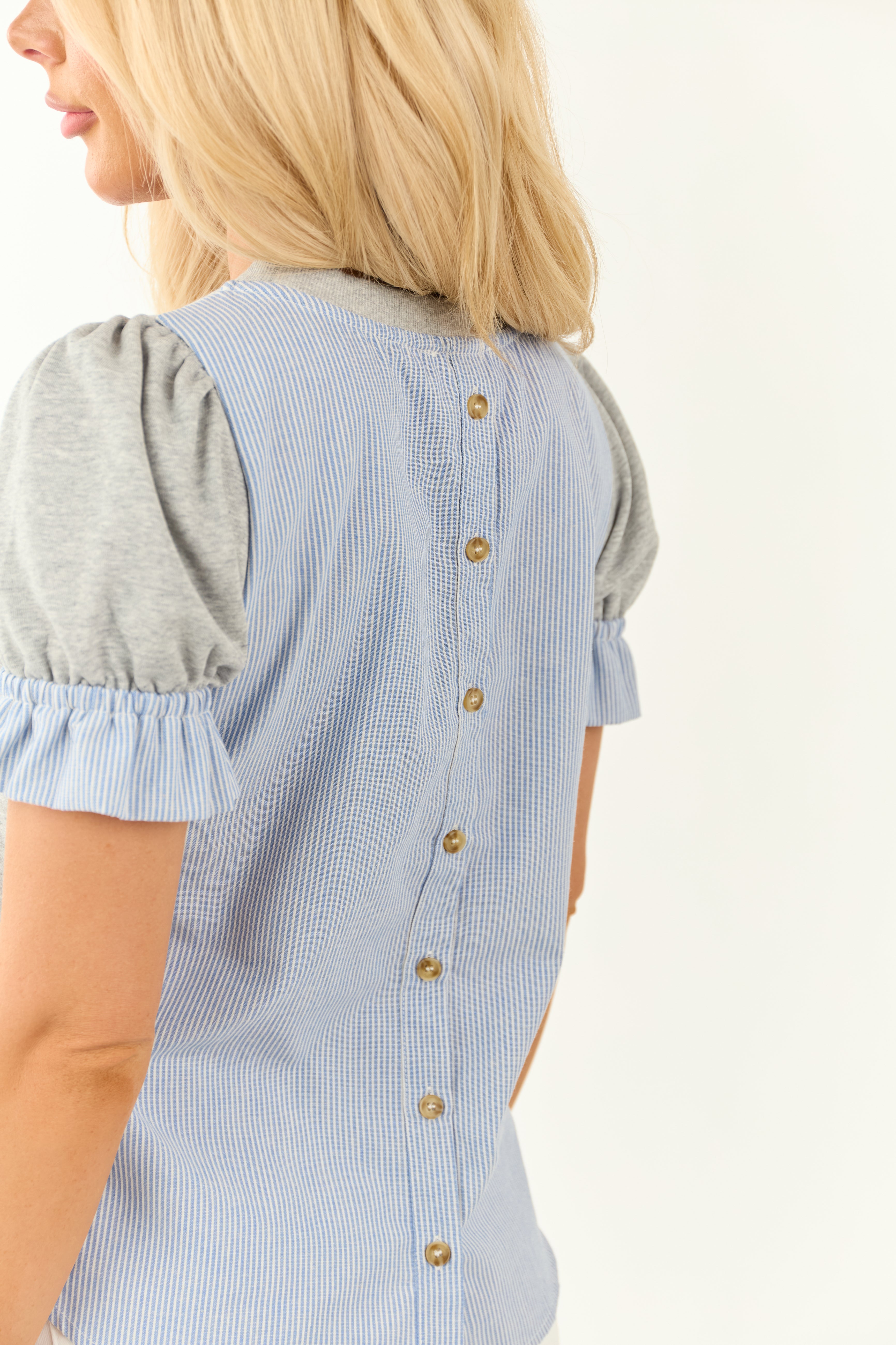 Heather Grey Contrast Button Down Back Top