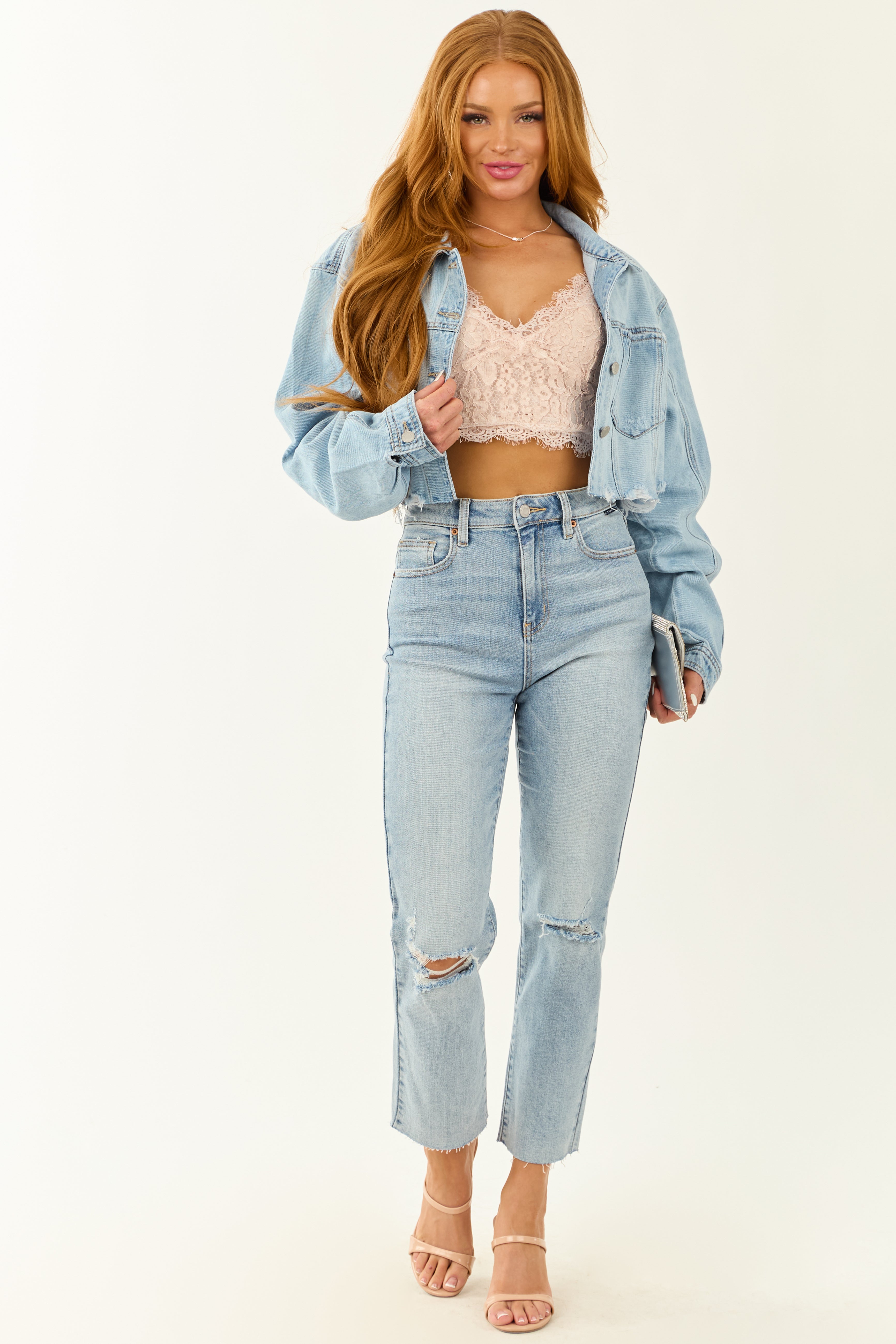 Cello Light Wash Stretchy Distressed Straight Jeans Cello Light Wash Stretchy Distressed Straight Jeans