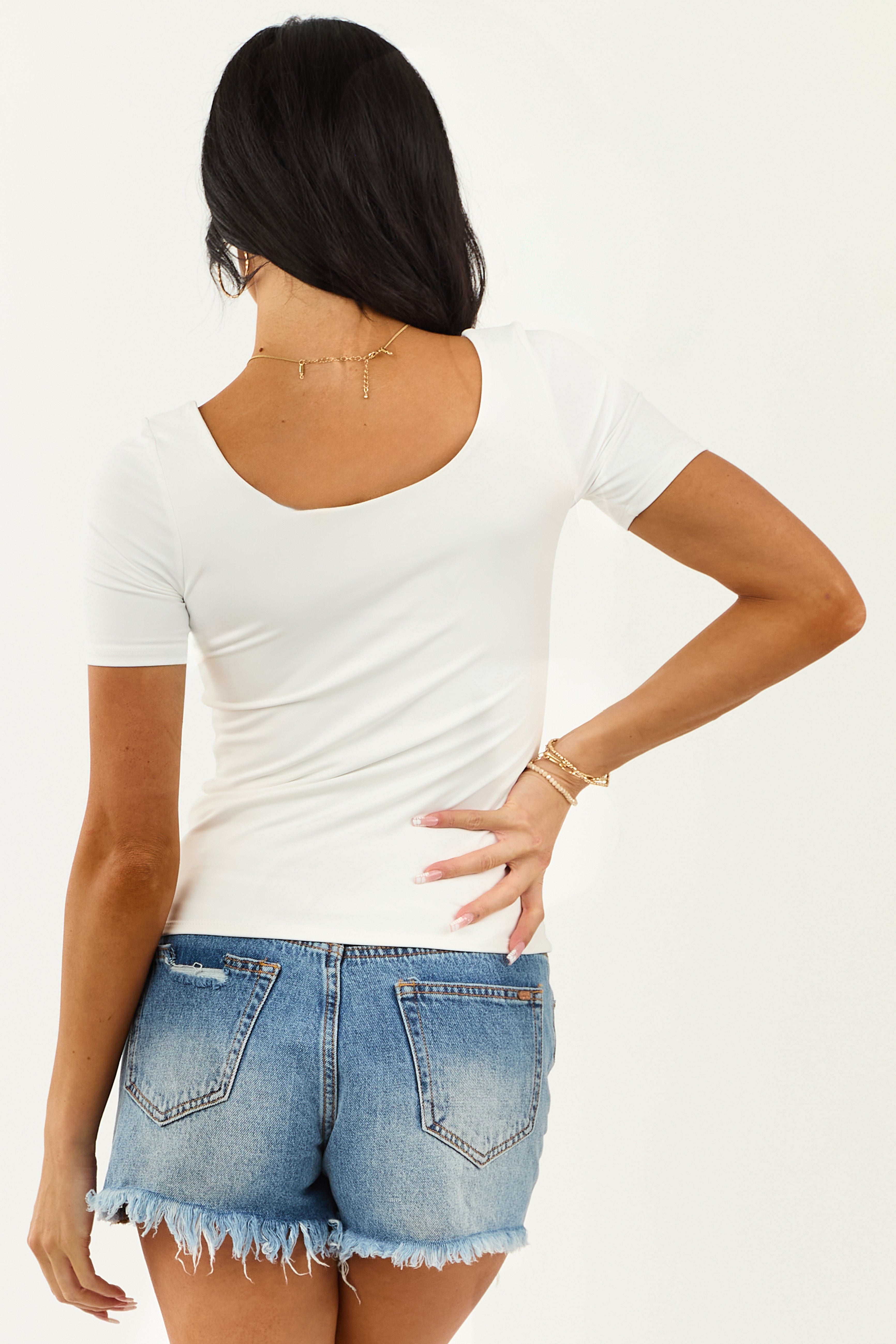 Off White Butter Knit Scoop Neck Short Sleeve Top