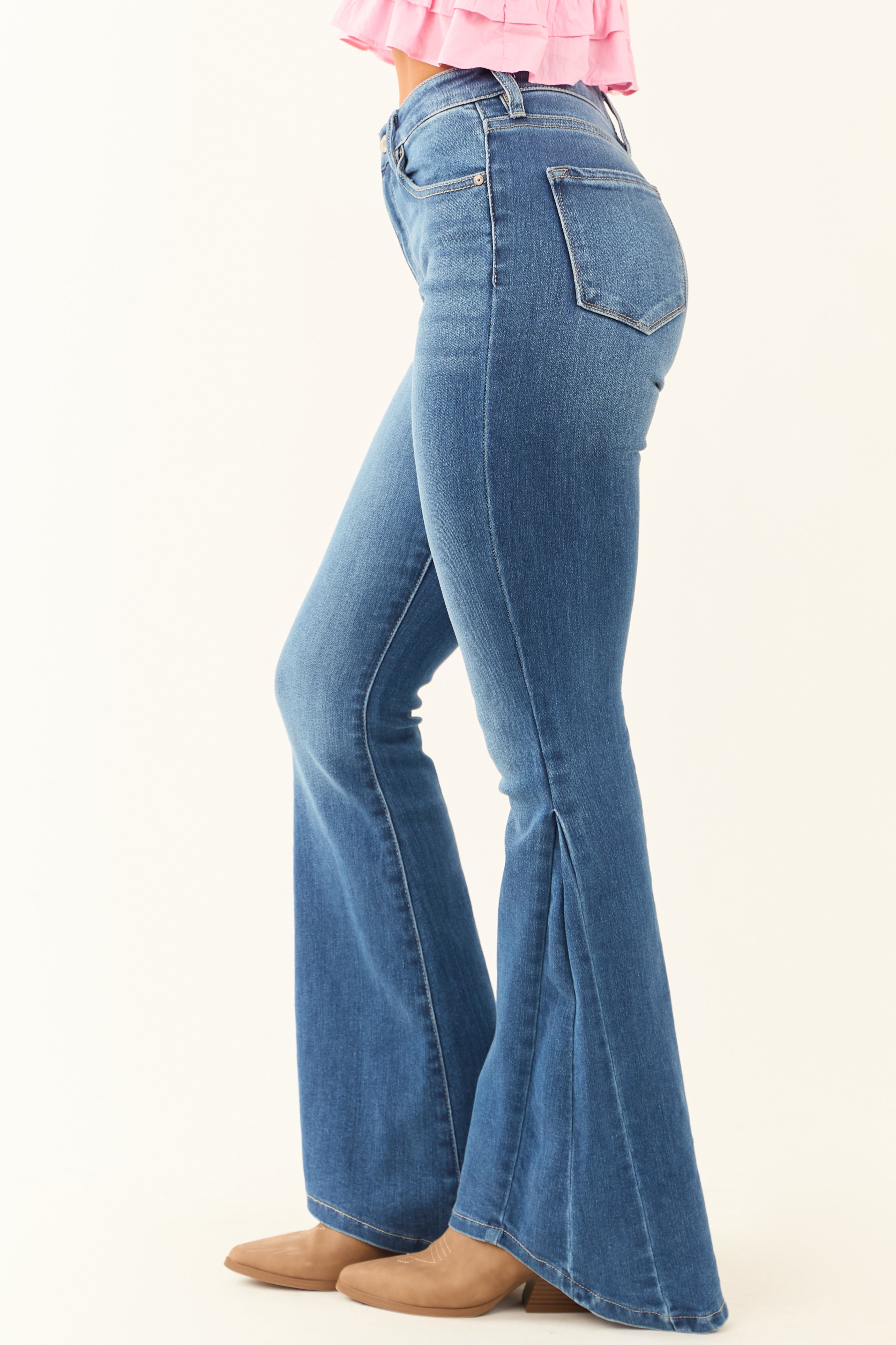 KanCan Medium Wash Angled Hem Flare Leg Jeans KanCan Medium Wash Angled Hem Flare Leg Jeans