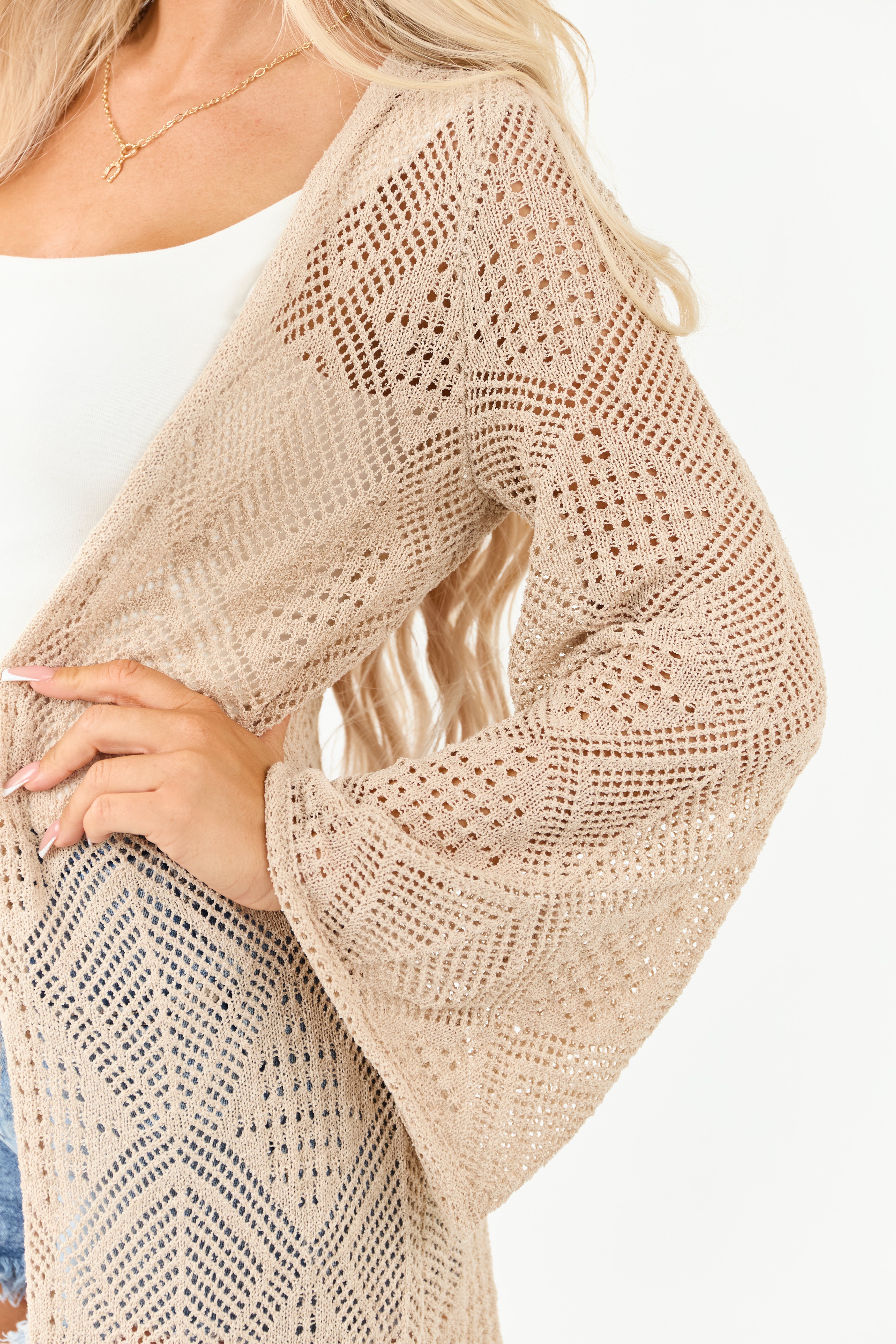 Almond Tie Front Flare Sleeve Knit Duster Cardigan Almond Tie Front Flare Sleeve Knit Duster Cardigan