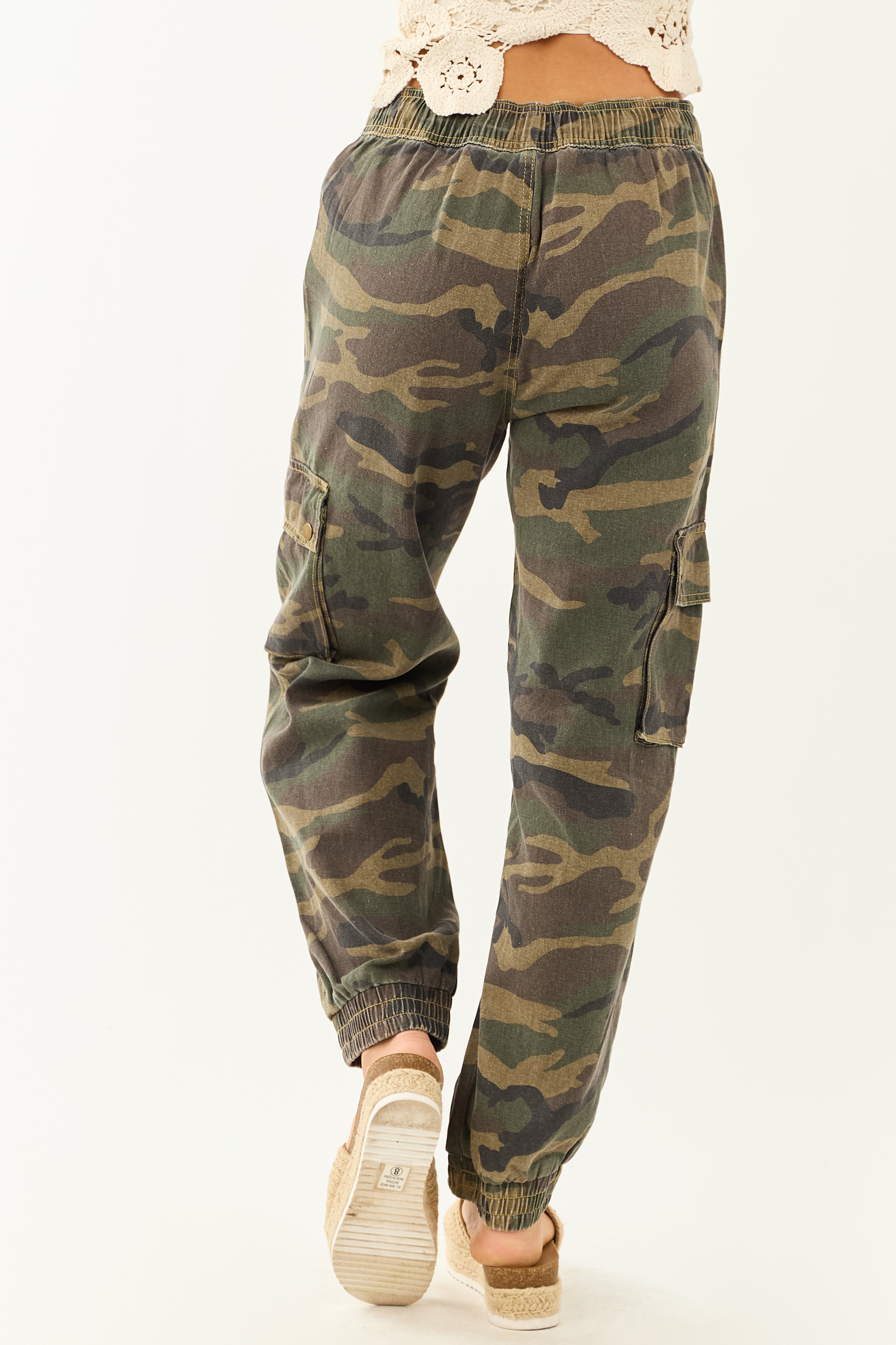 POL Army Green Camouflage Print Denim Cargo Joggers POL Army Green Camouflage Print Denim Cargo Joggers