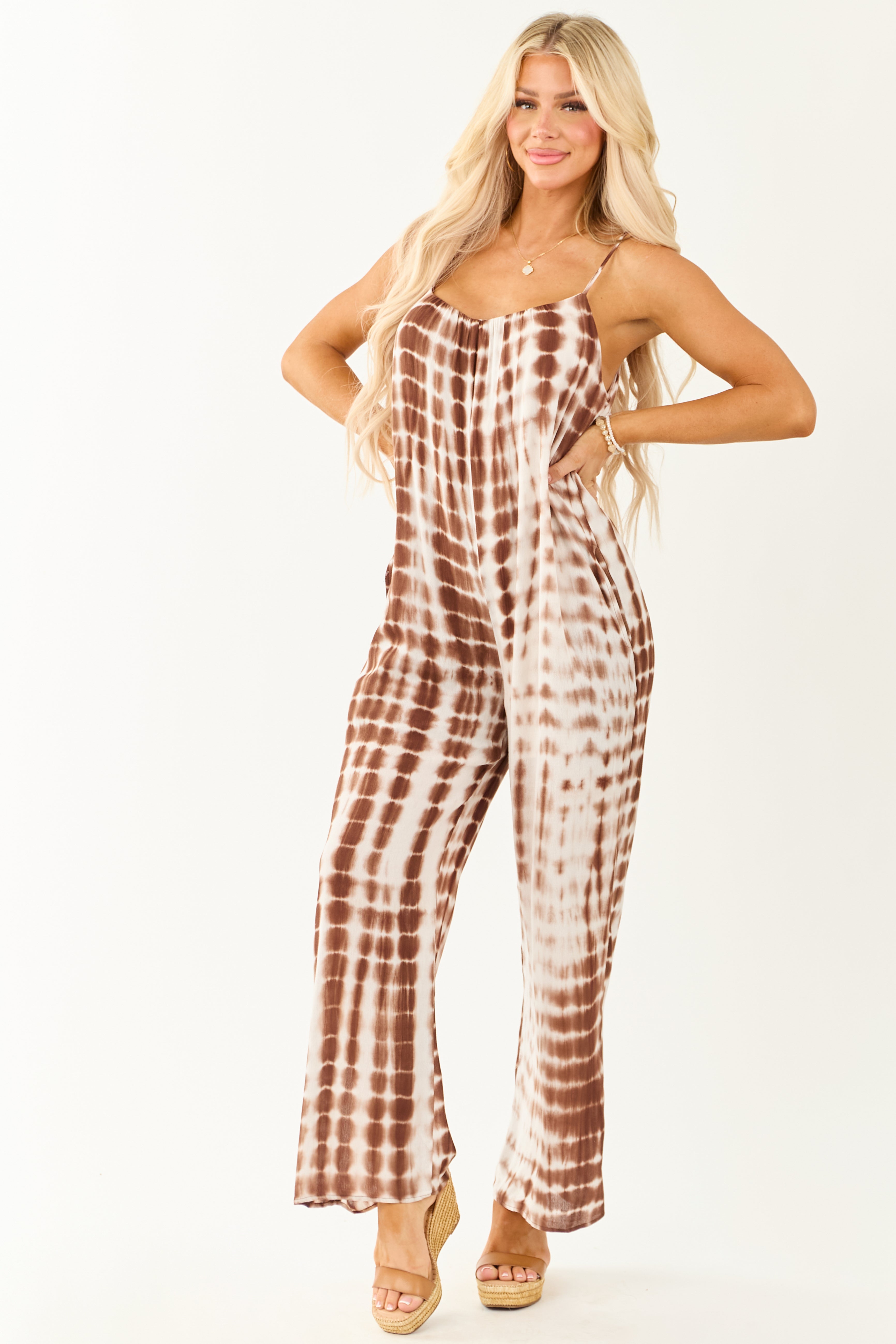 Coffee and Coconut Tie-Dye Relaxed Boho Jumpsuit Coffee and Coconut Tie-Dye Relaxed Boho Jumpsuit