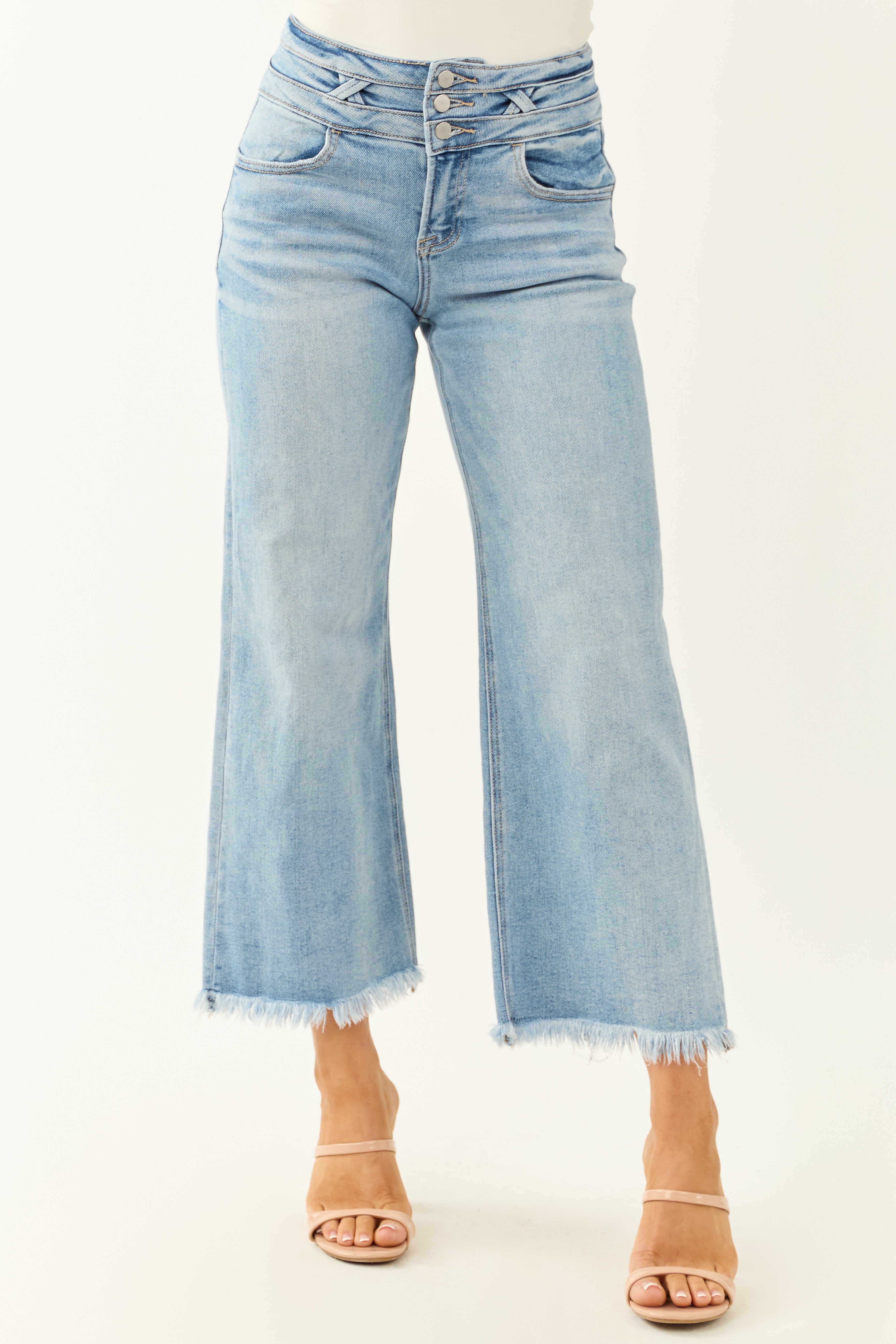 Risen Light Wash Stretchy Wide Leg Cropped Jeans Risen Light Wash Stretchy Wide Leg Cropped Jeans