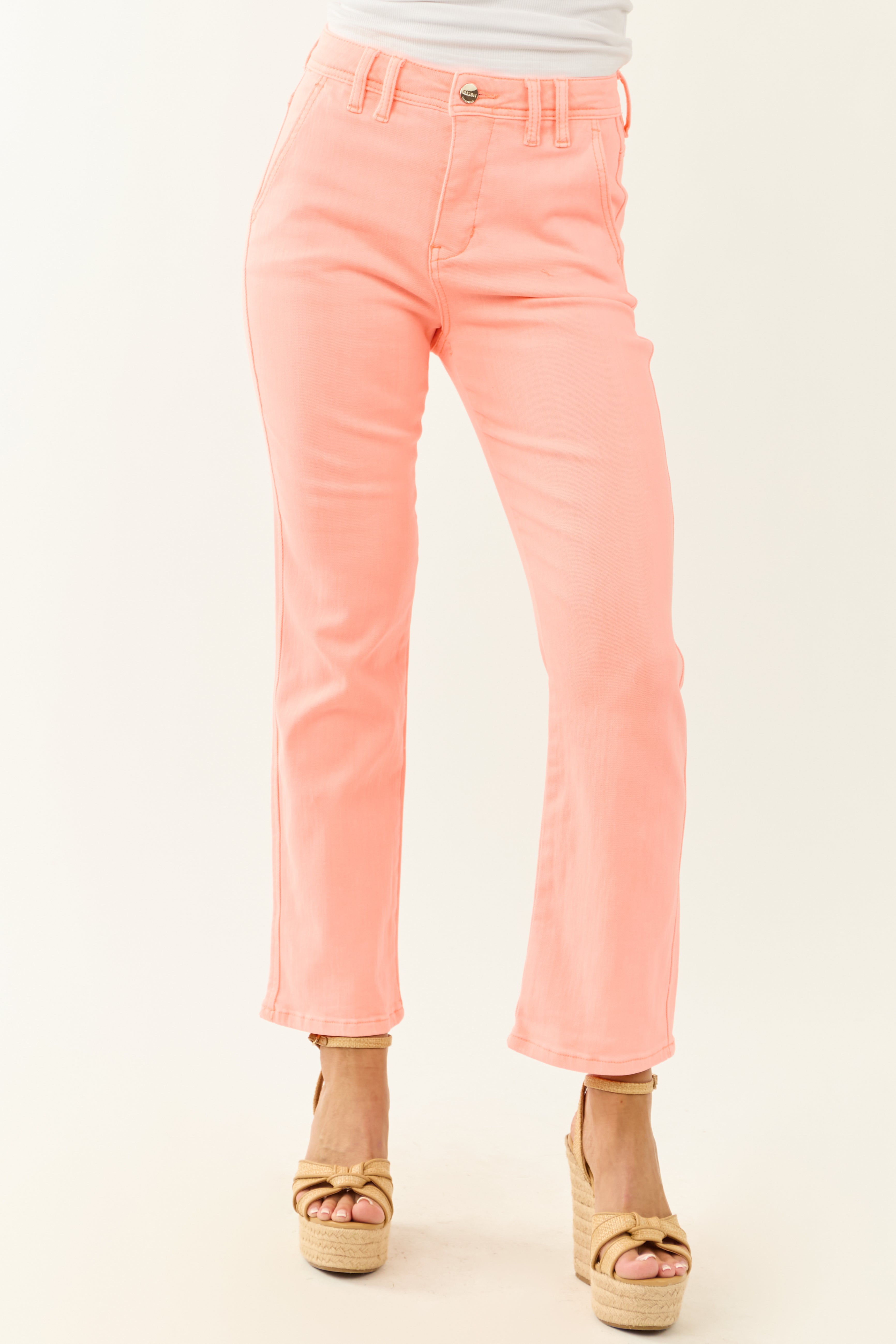 Risen Neon Coral Straight Tummy Control Stretchy Jeans Risen Neon Coral Straight Tummy Control Stretchy Jeans