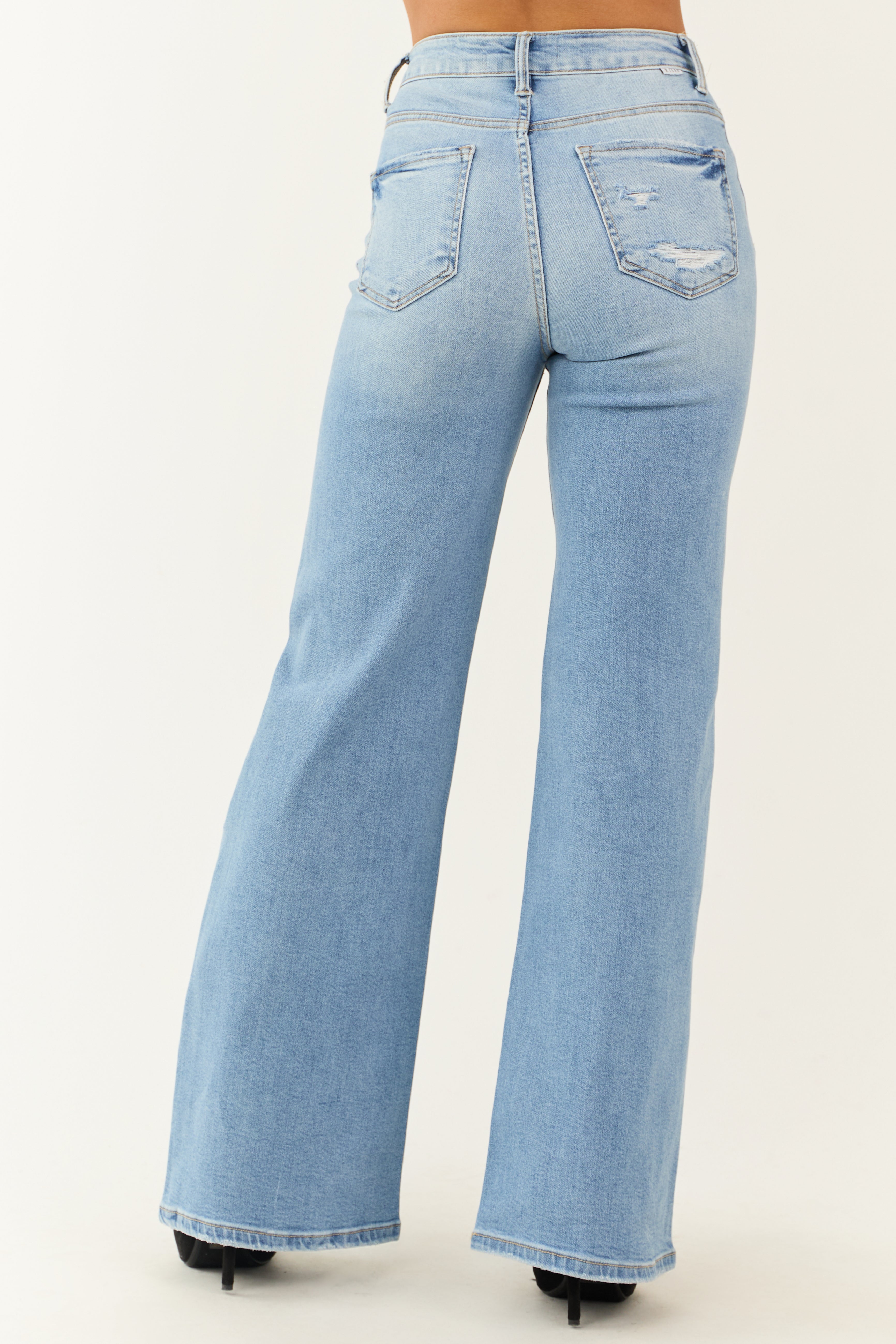 Risen Light Wash Distressed Bootcut Jeans Risen Light Wash Distressed Bootcut Jeans