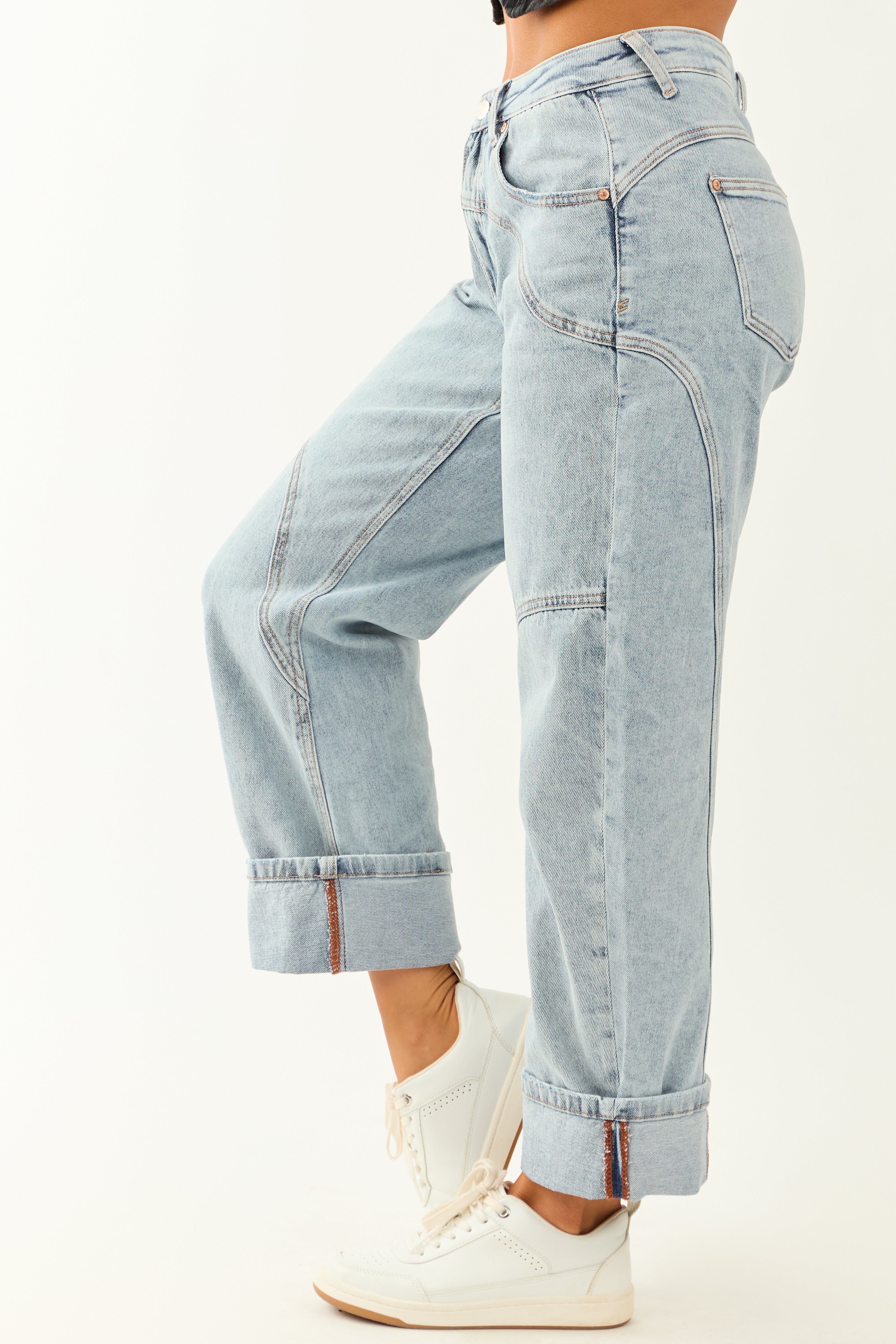 Saige Light Wash High Rise Cuffed Barrel Jeans Saige Light Wash High Rise Cuffed Barrel Jeans