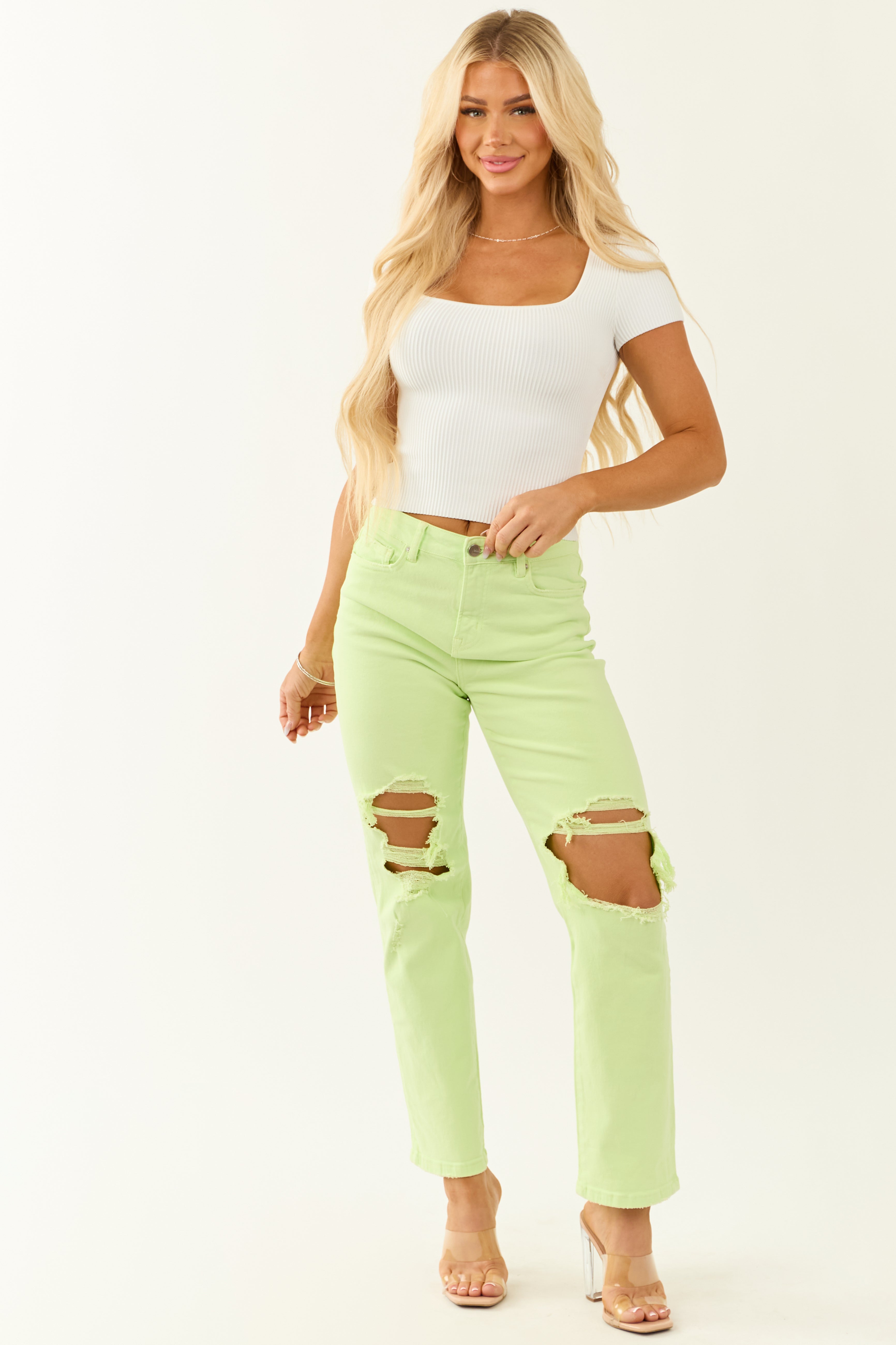 Mica Denim Neon Lime Straight Leg Stretchy Jeans Mica Denim Neon Lime Straight Leg Stretchy Jeans