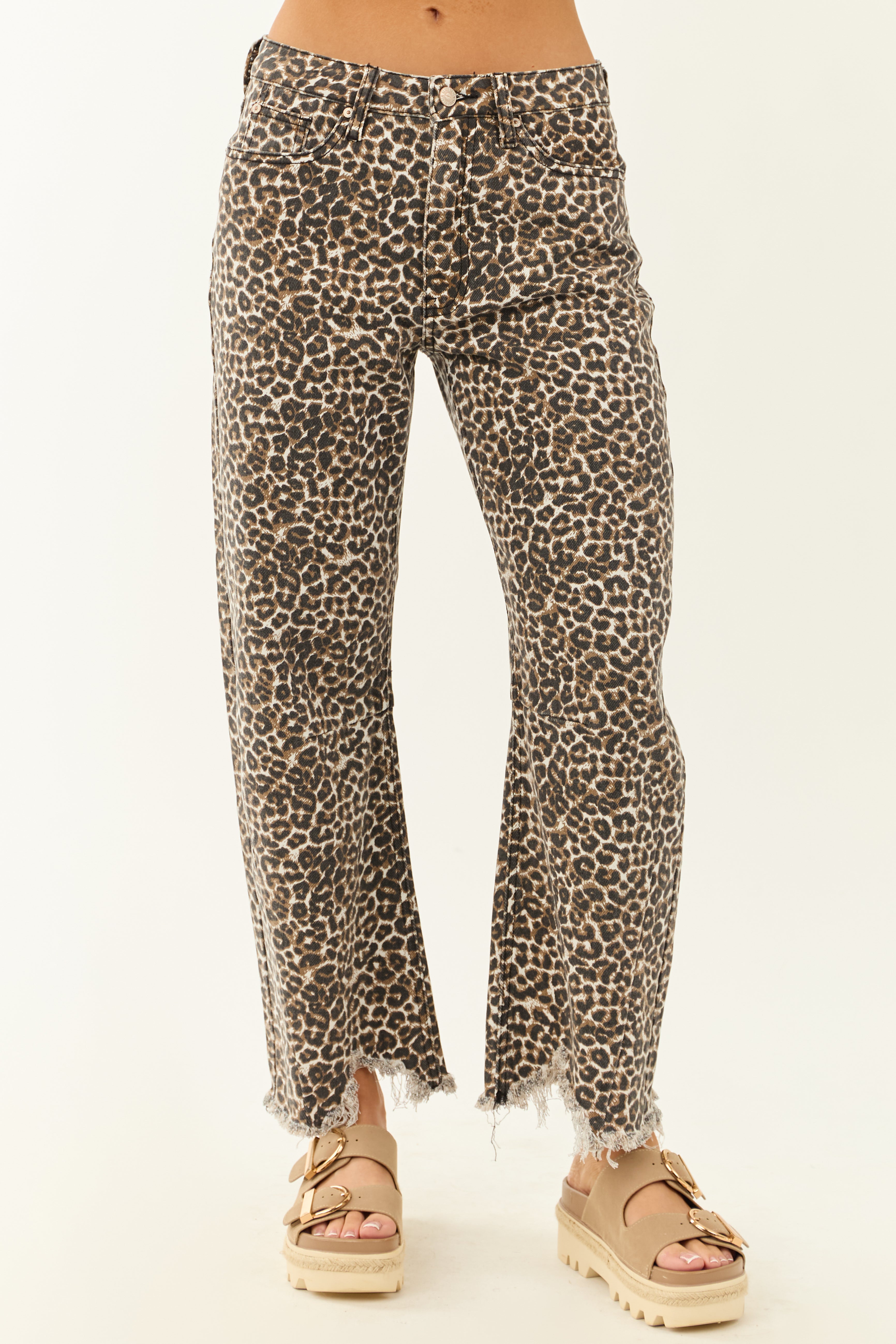Saige Walnut Leopard Print High Rise Barrel Jeans