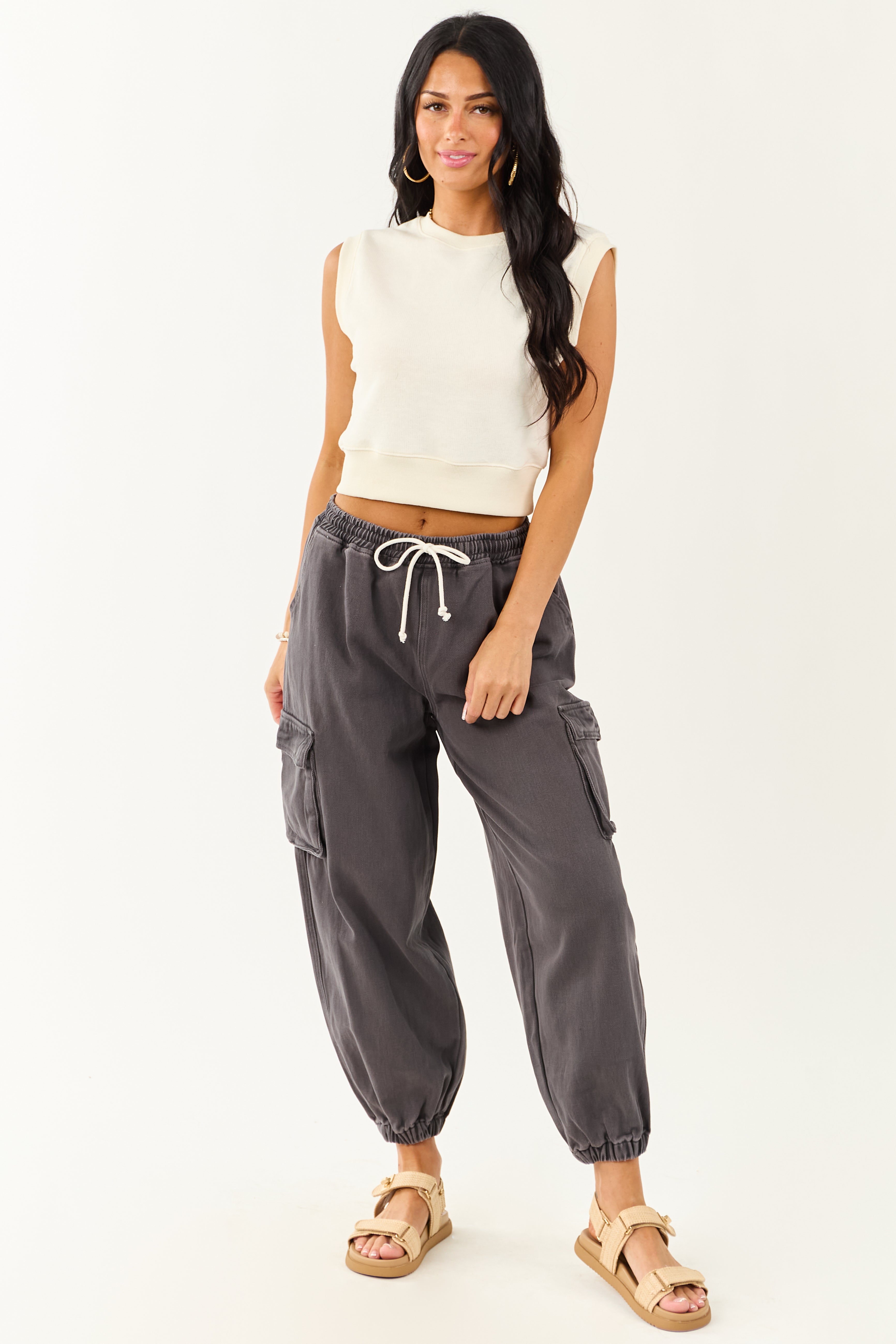 Charcoal Acid Washed Cargo Jogger Jeans Charcoal Acid Washed Cargo Jogger Jeans