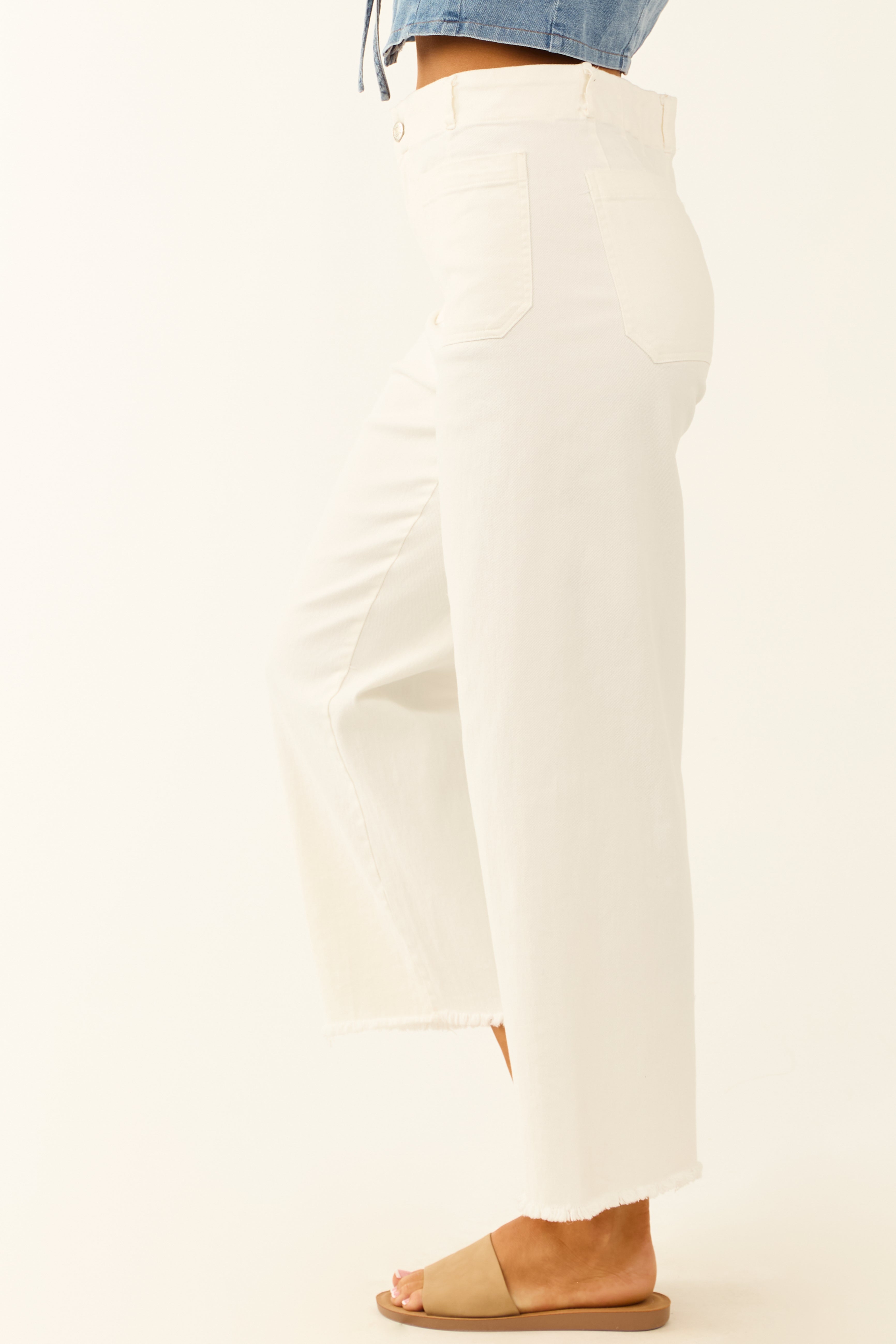 Off White Stretchy Denim Straight Patch Pocket Jeans Off White Stretchy Denim Straight Patch Pocket Jeans