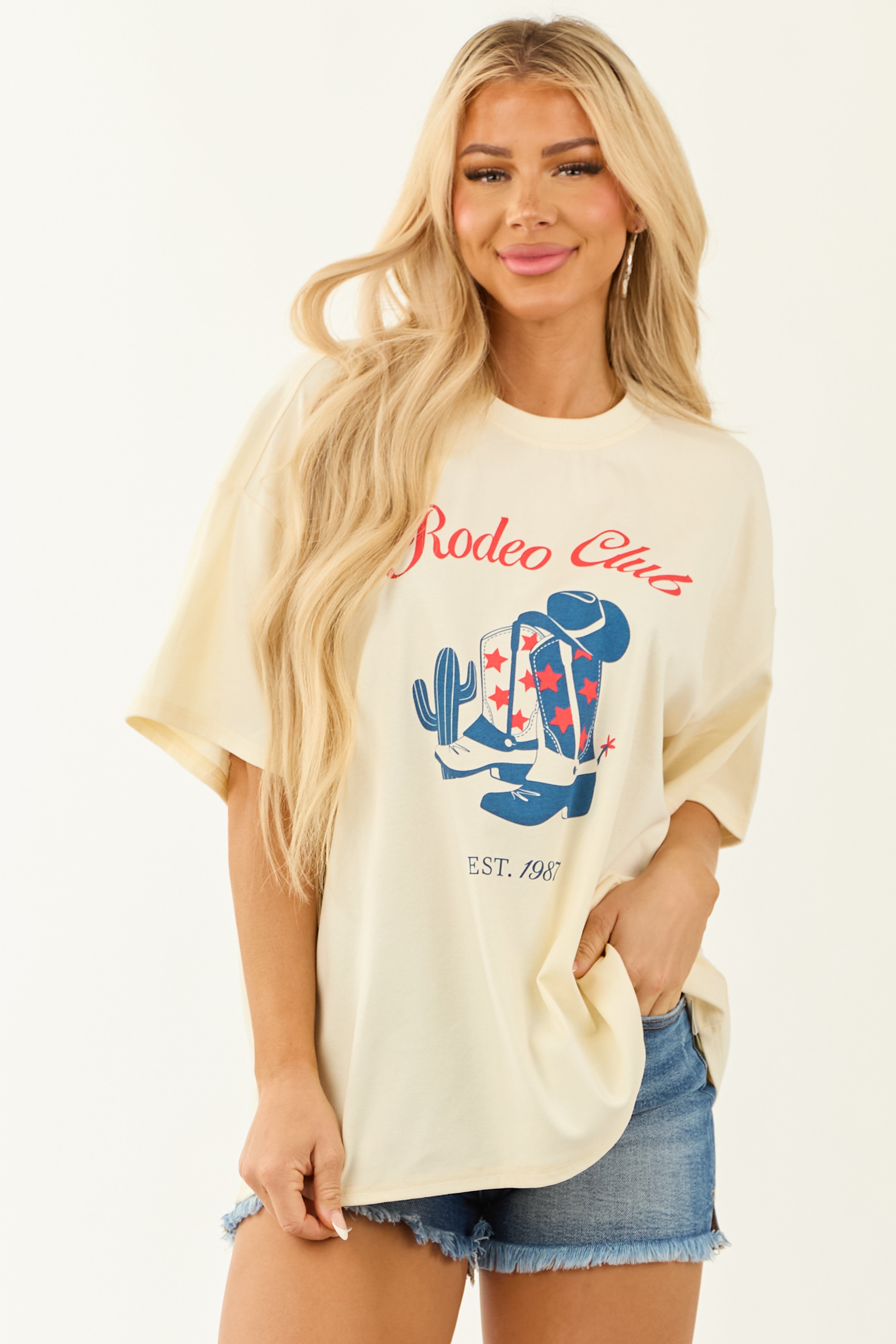 Cream Western Graphic Oversized Short Sleeve Top Cream Western Graphic Oversized Short Sleeve Top