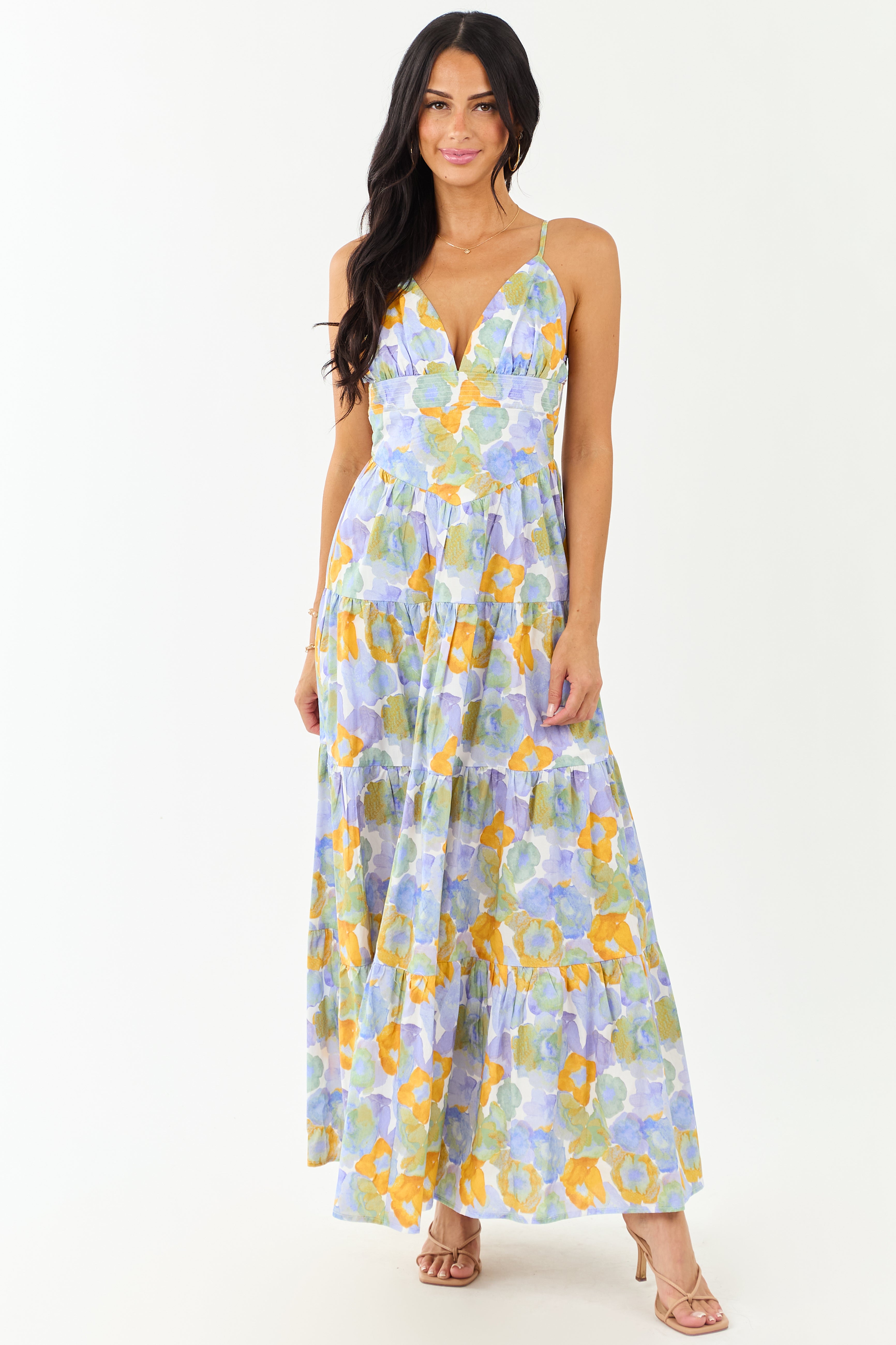 Lavender Floral Print Sleeveless Cotton Maxi Dress