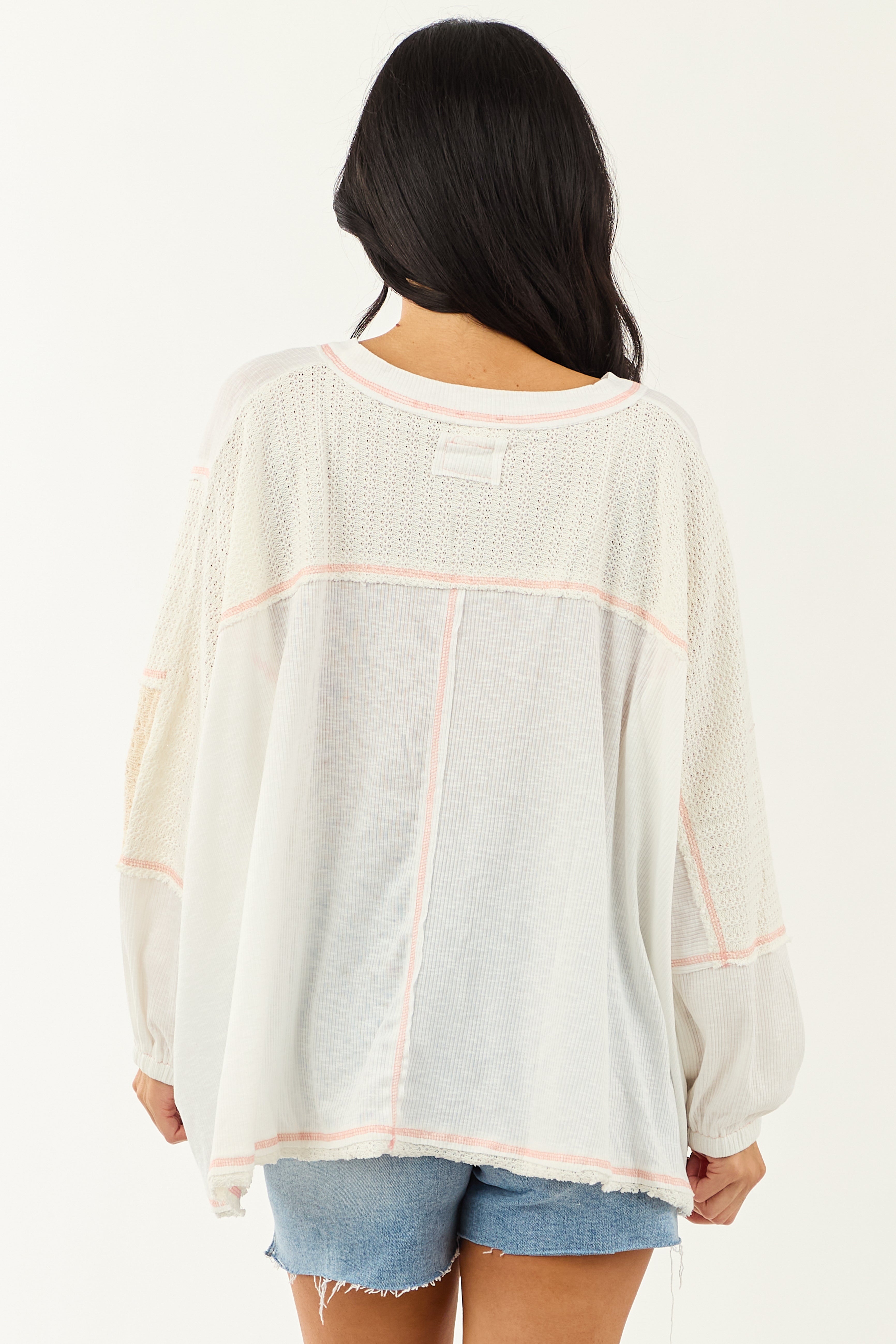 POL Off White and Cream Contrast Knit Relaxed Top POL Off White and Cream Contrast Knit Relaxed Top