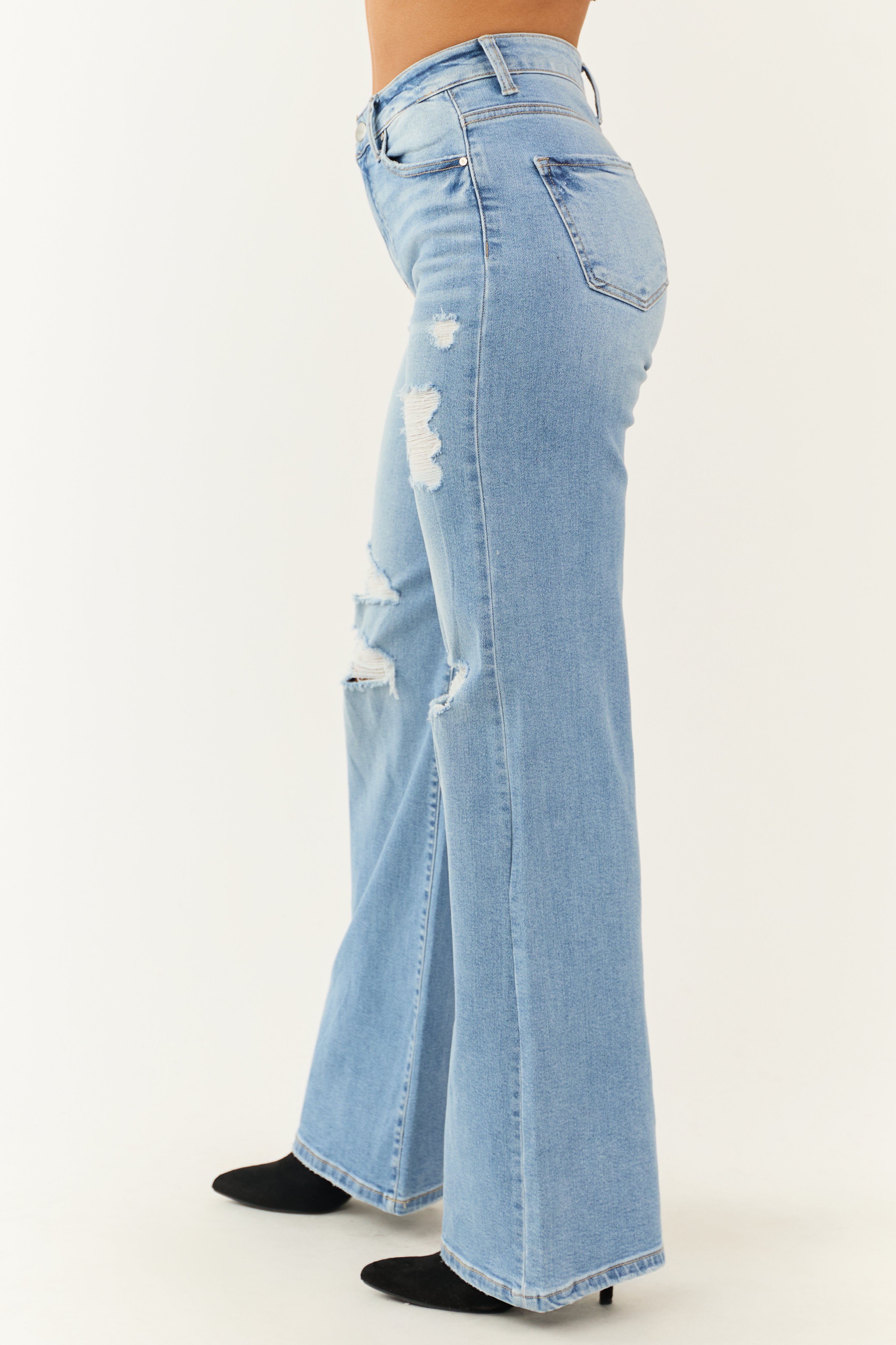 Risen Light Wash Distressed Bootcut Jeans Risen Light Wash Distressed Bootcut Jeans