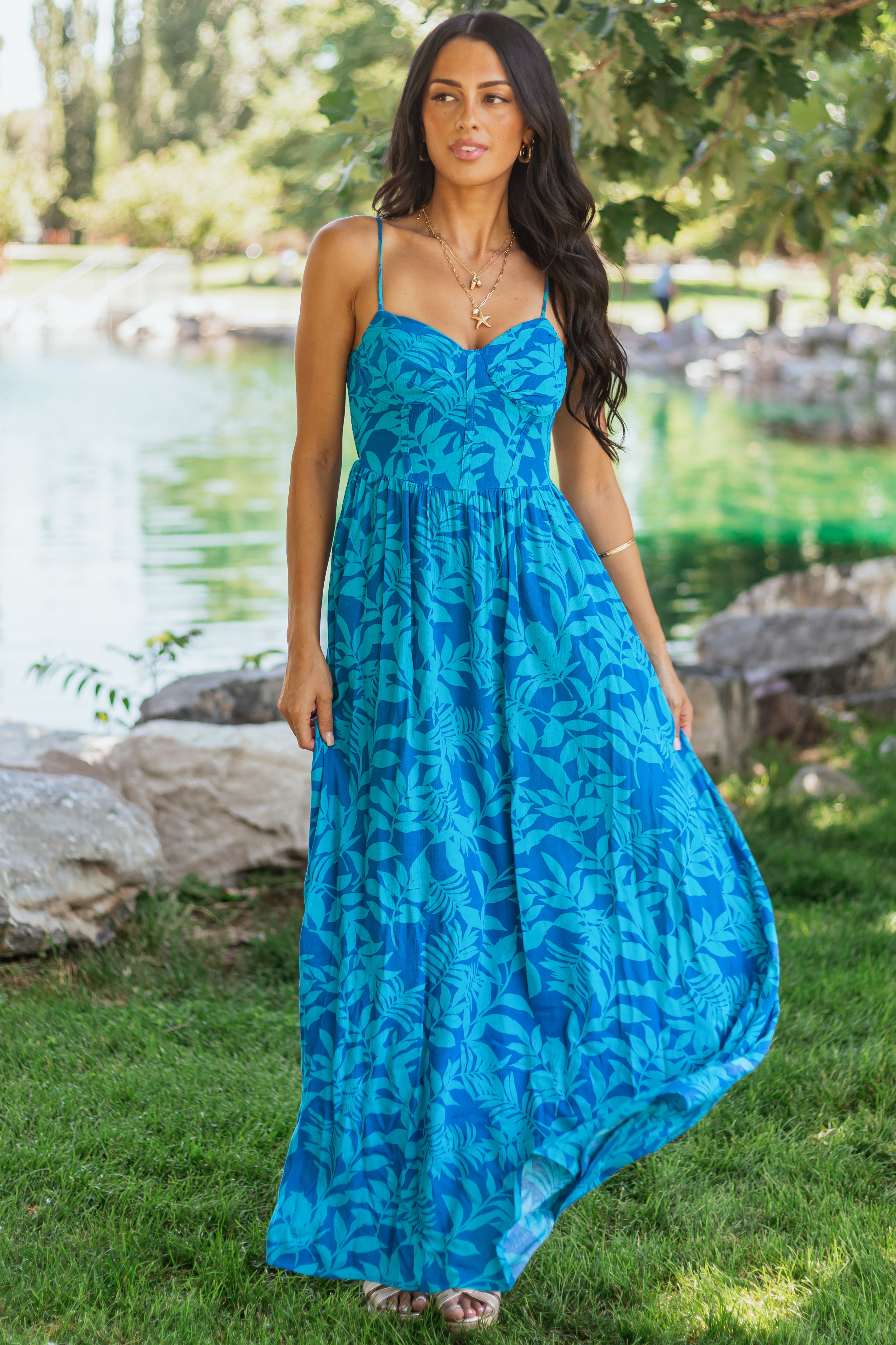 Cobalt Tropical Print Sleeveless Maxi Dress Cobalt Tropical Print Sleeveless Maxi Dress