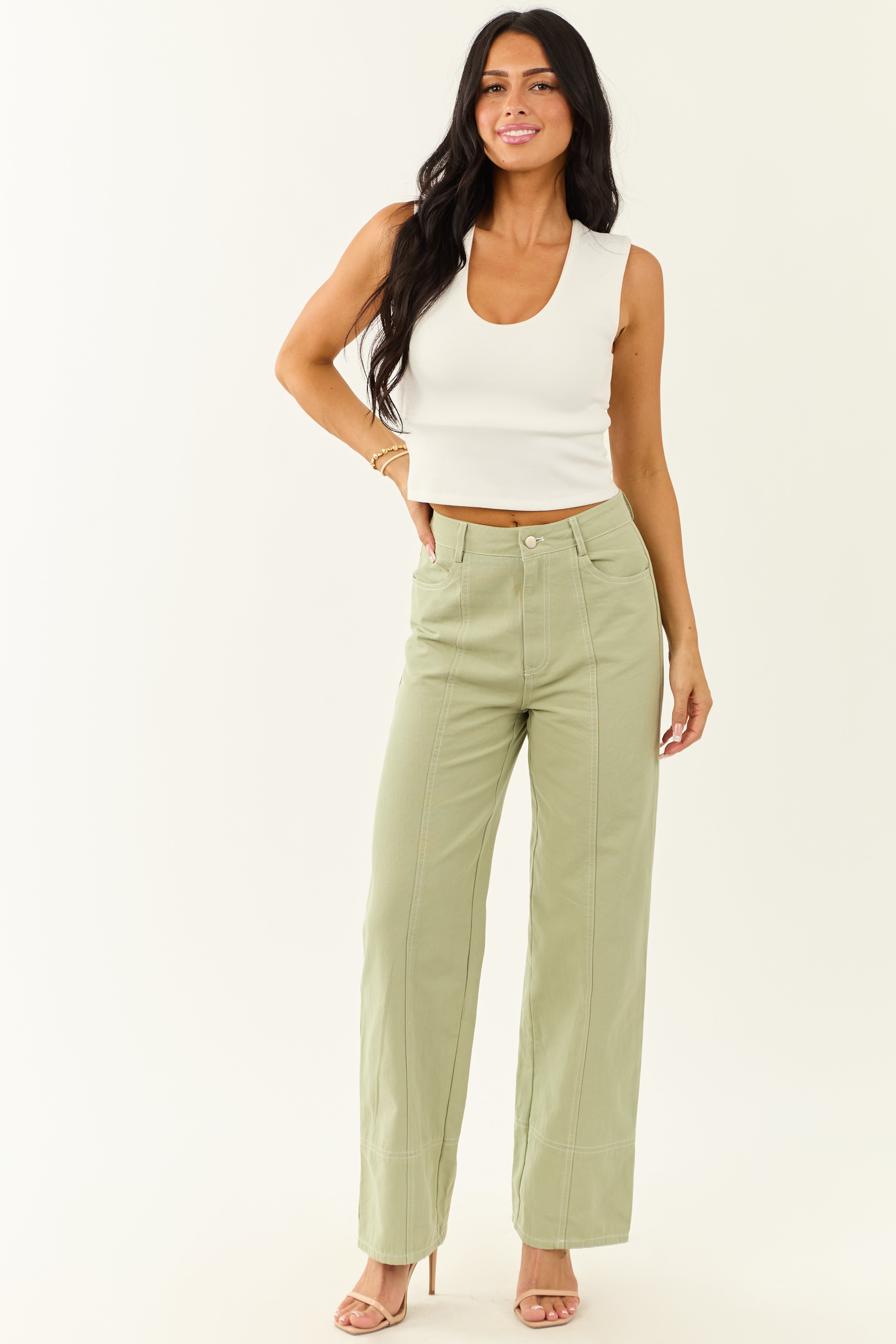 Sage High Waisted Straight Leg Denim Pants Sage High Waisted Straight Leg Denim Pants