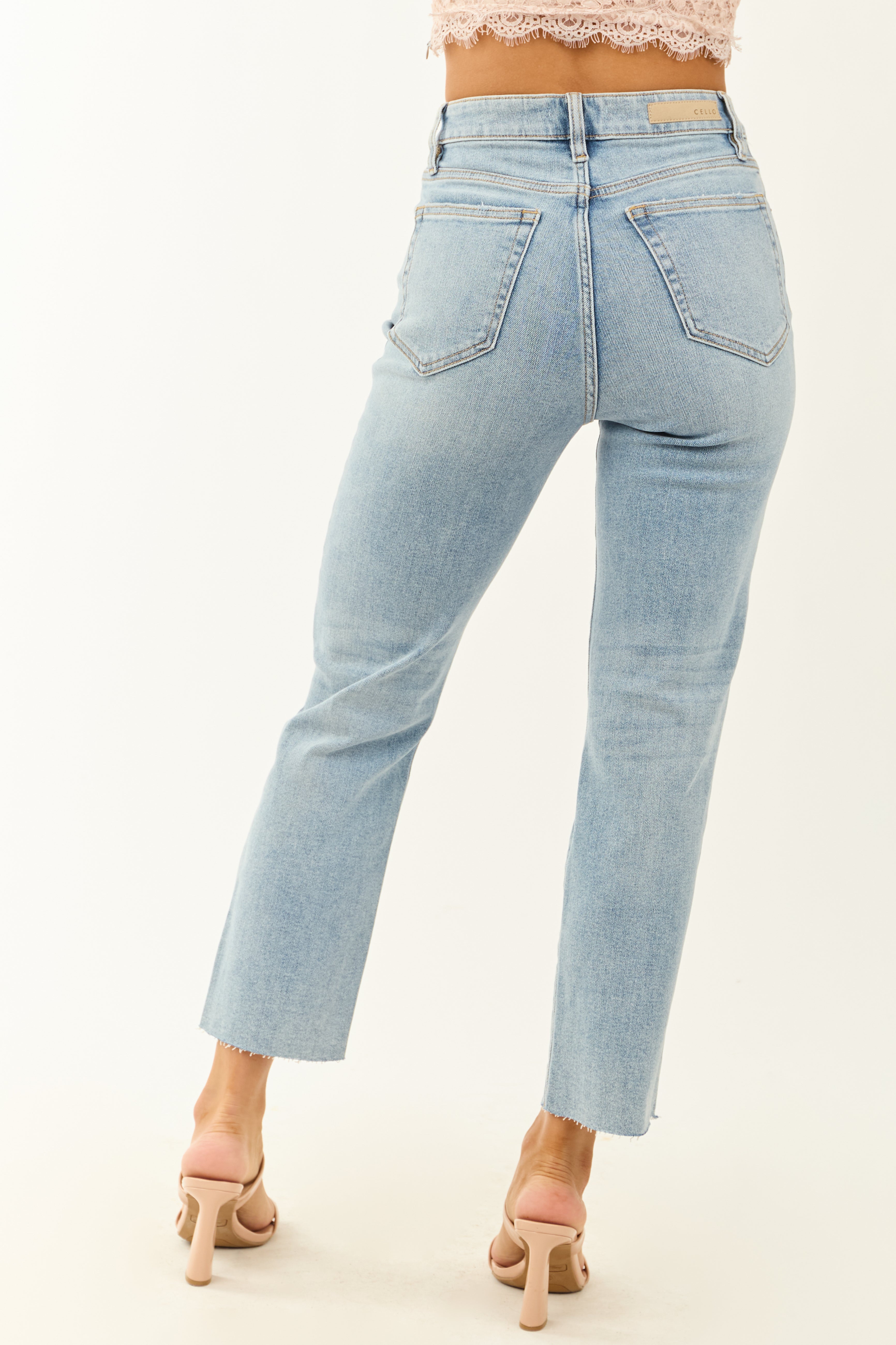 Cello Light Wash Stretchy Distressed Straight Jeans Cello Light Wash Stretchy Distressed Straight Jeans