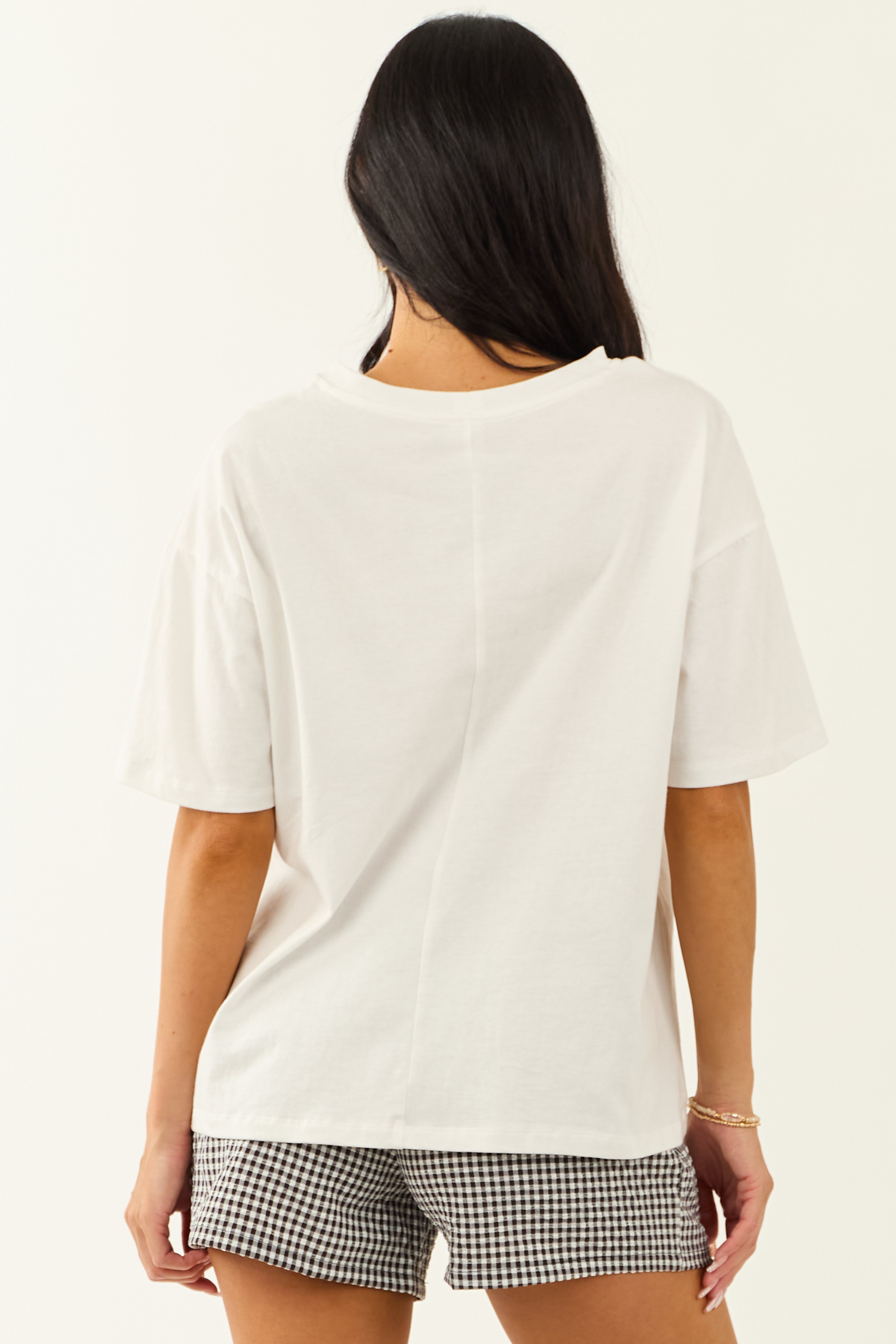 Off White Cotton Tee with Contrast Denim Pocket Off White Cotton Tee with Contrast Denim Pocket