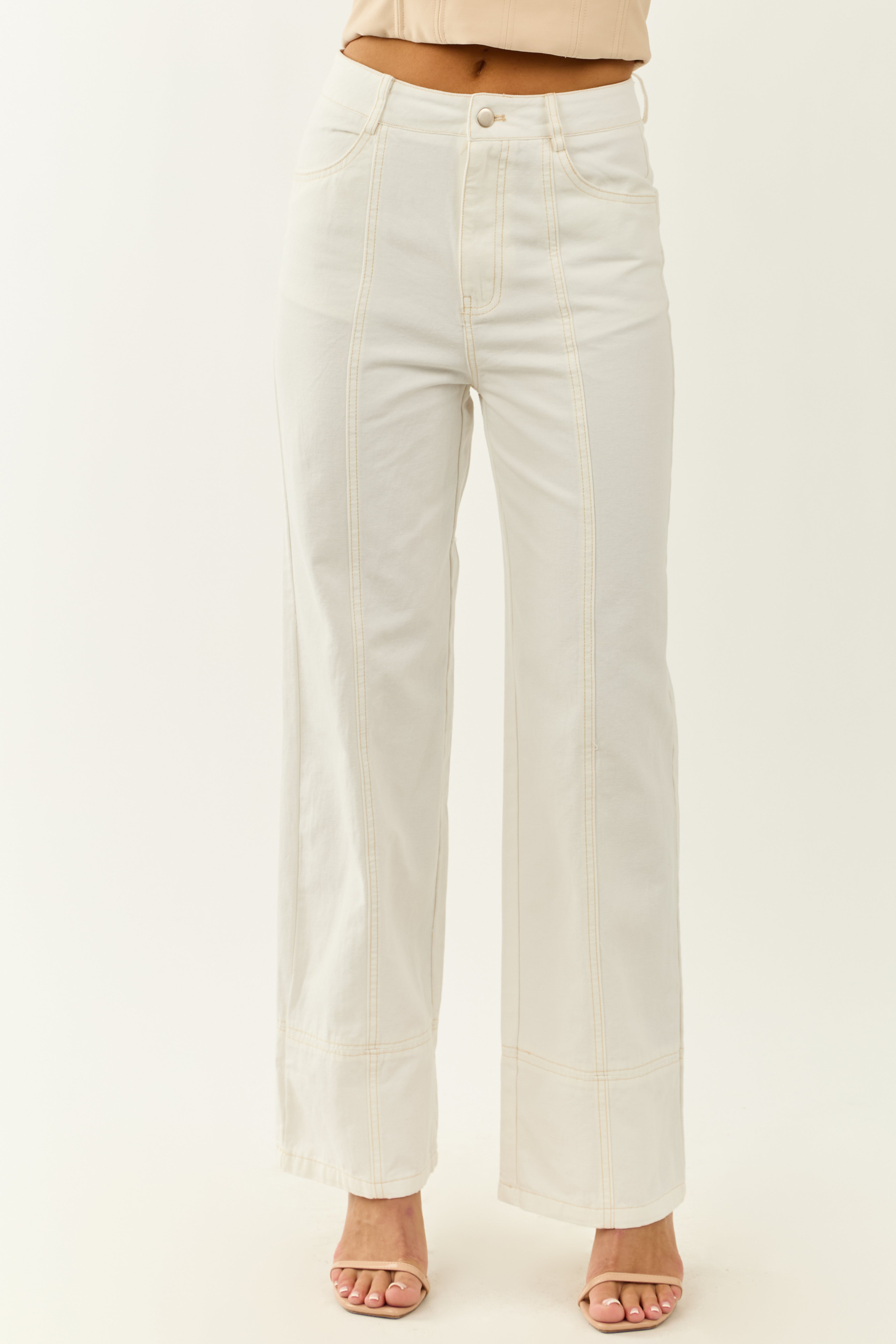 Off White High Waisted Straight Leg Denim Pants Off White High Waisted Straight Leg Denim Pants