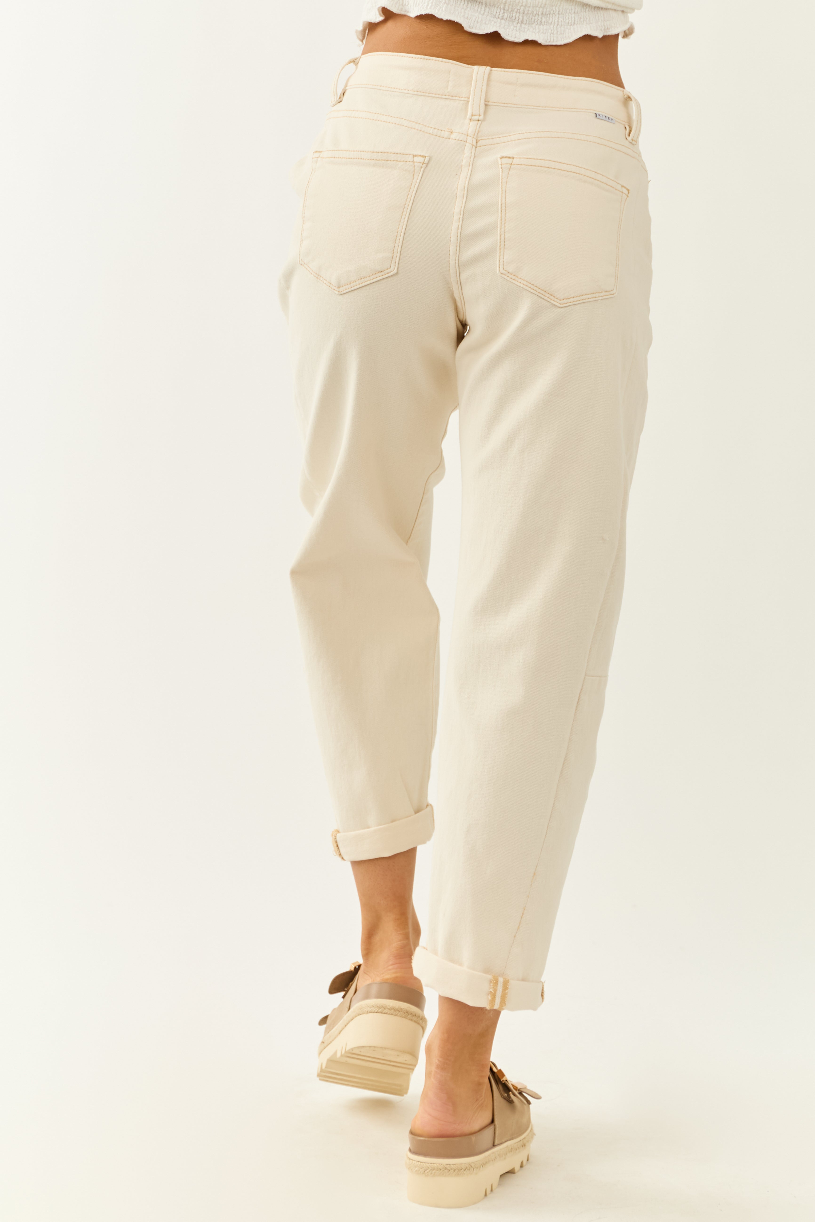 Risen Ivory High Rise Cuffed Stretchy Barrel Jeans Risen Ivory High Rise Cuffed Stretchy Barrel Jeans
