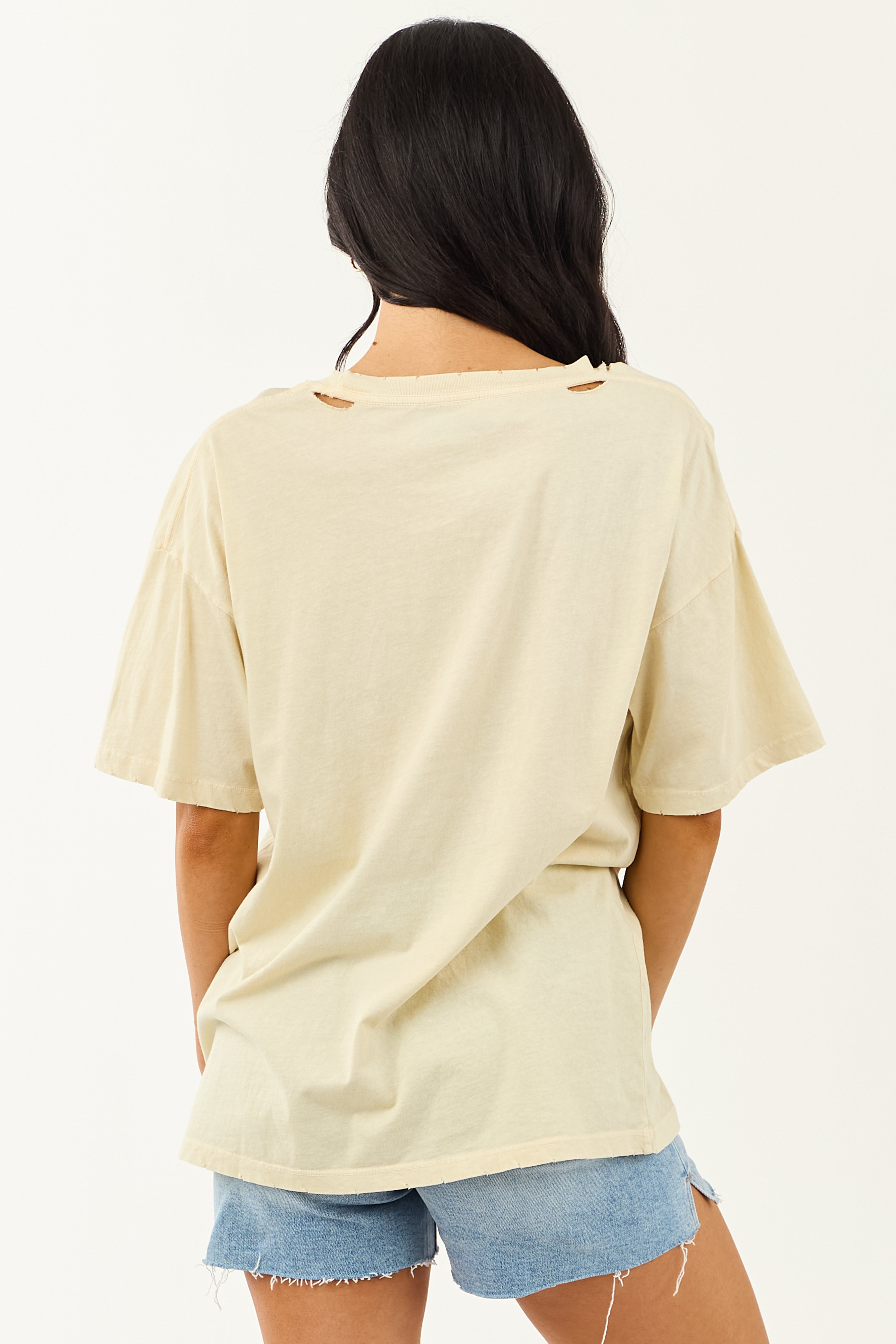 Almond Fruit Sticker Graphic Distressed Cotton Tee Almond Fruit Sticker Graphic Distressed Cotton Tee