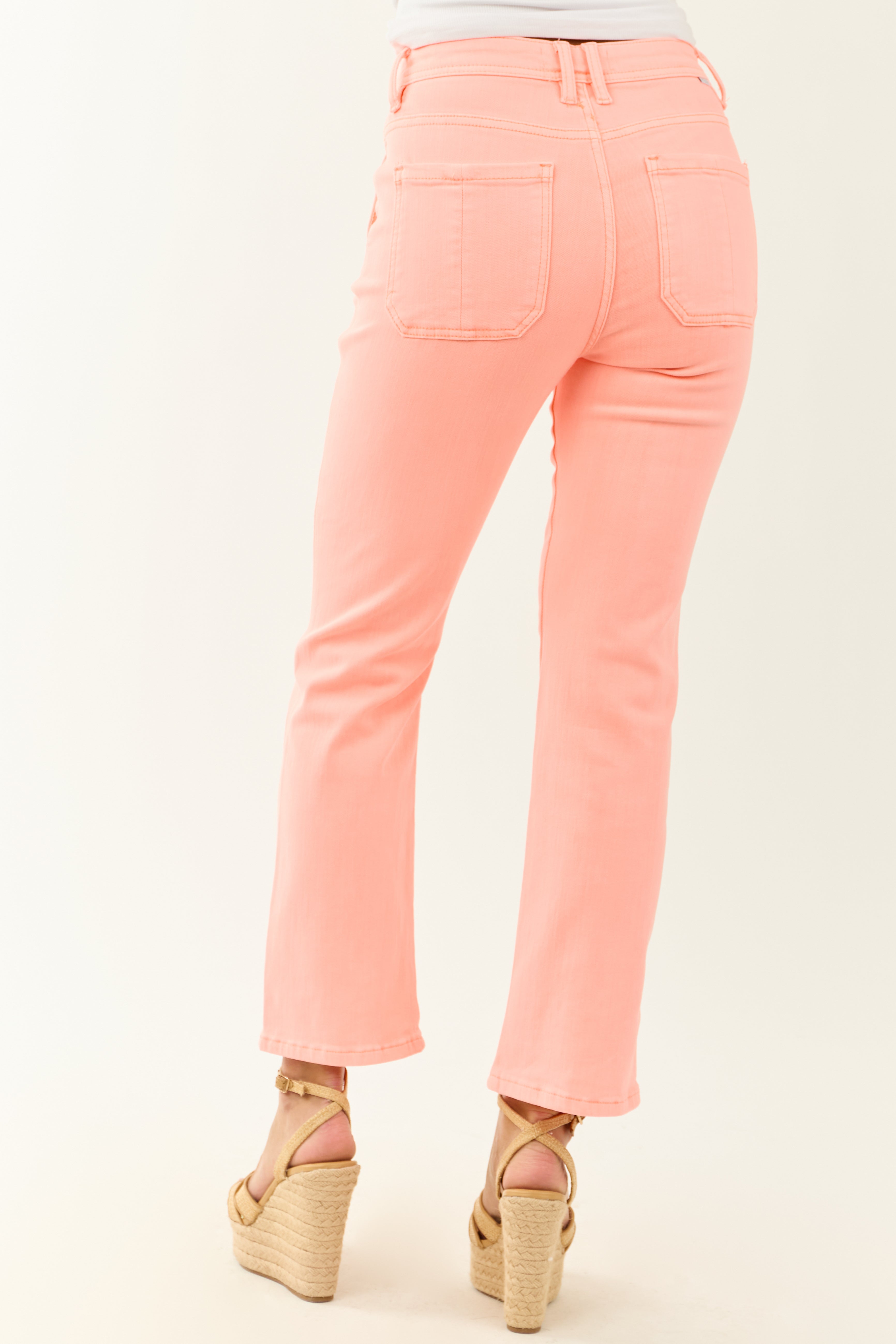 Risen Neon Coral Straight Tummy Control Stretchy Jeans