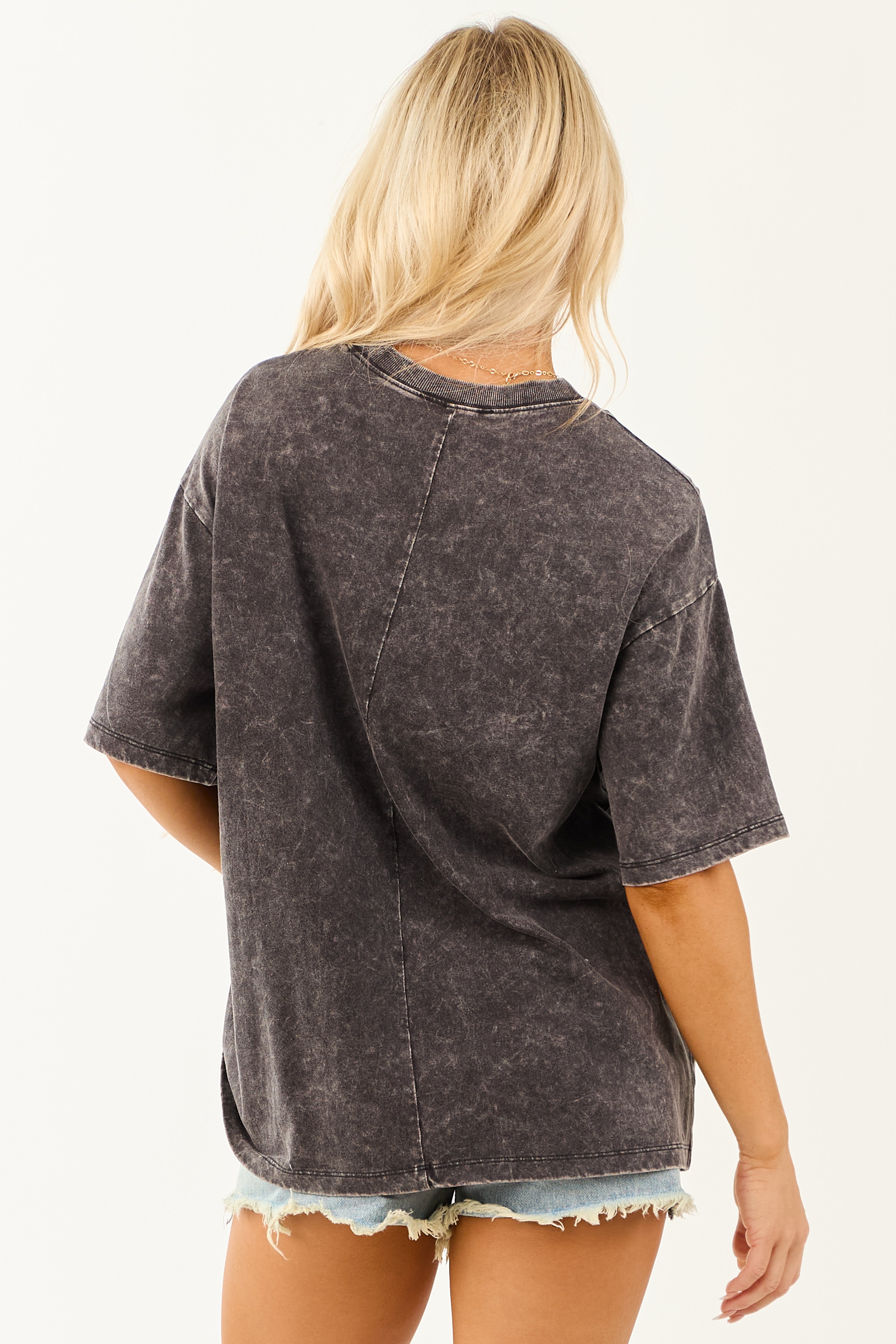 Black Acid Wash Relaxed Cotton Short Sleeve Top Black Acid Wash Relaxed Cotton Short Sleeve Top