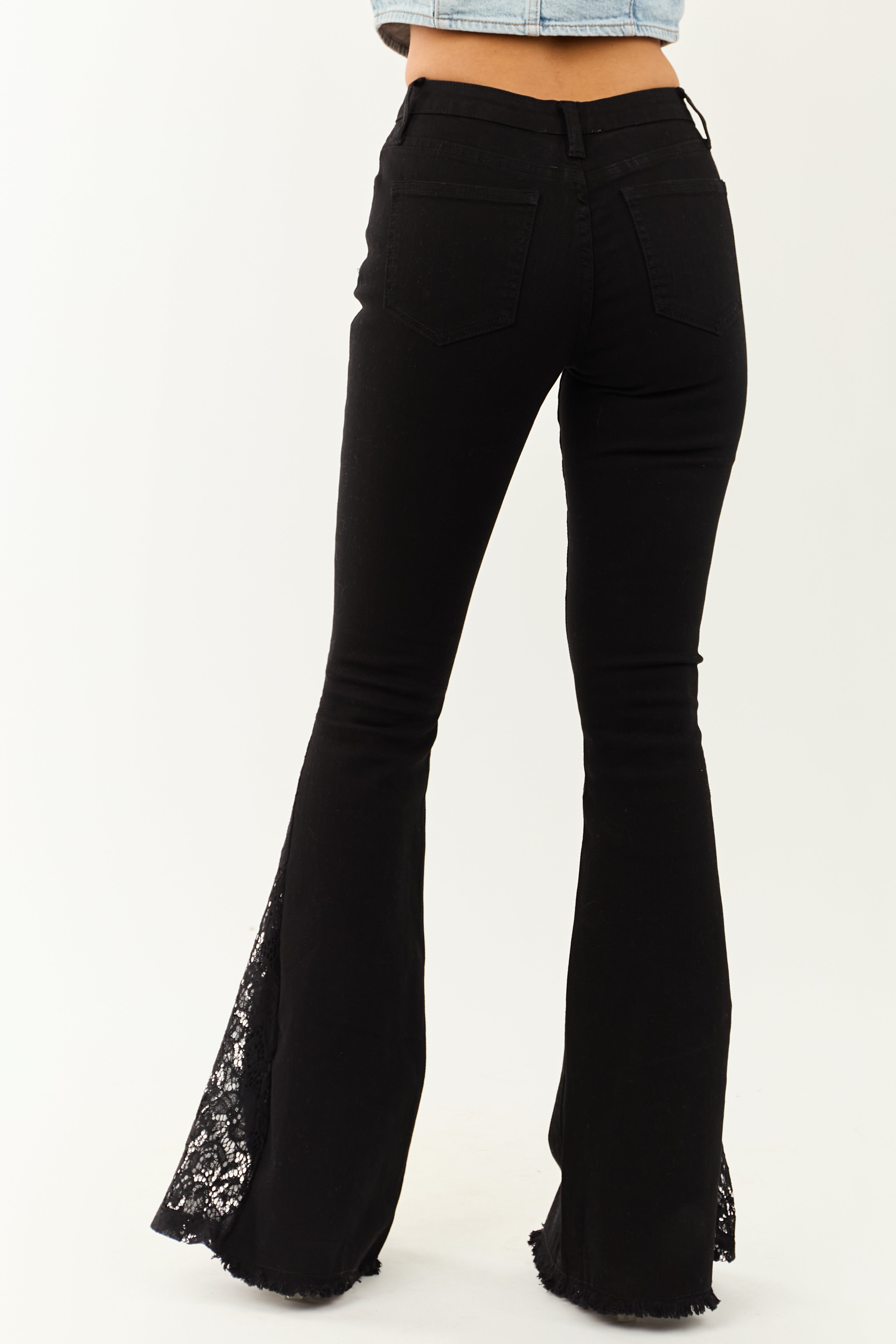 Black Lace Contrast Stretchy Flare Leg Jeans Black Lace Contrast Stretchy Flare Leg Jeans